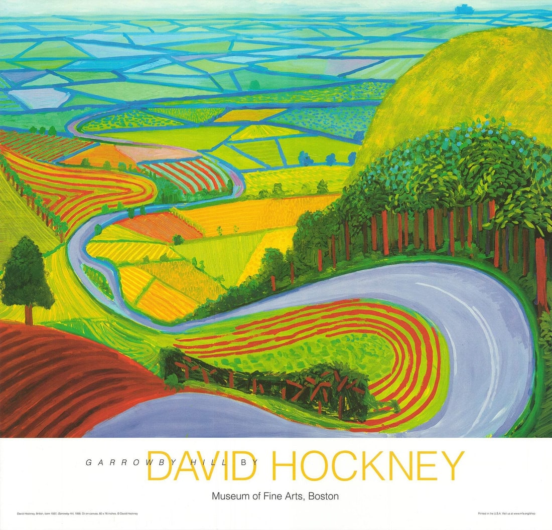 Garrowby Hill 24" x 25" David Hockney 2019 Pop Art Multicolor Green Poster: Garrowby Hill 24" x 25" David Hockney 2019 Pop Art Multicolor Green Poster Experience the vibrant colors and iconic landscape of David Hockney's 2019 Pop Art masterpiece, Garrowby Hill, in this stunni