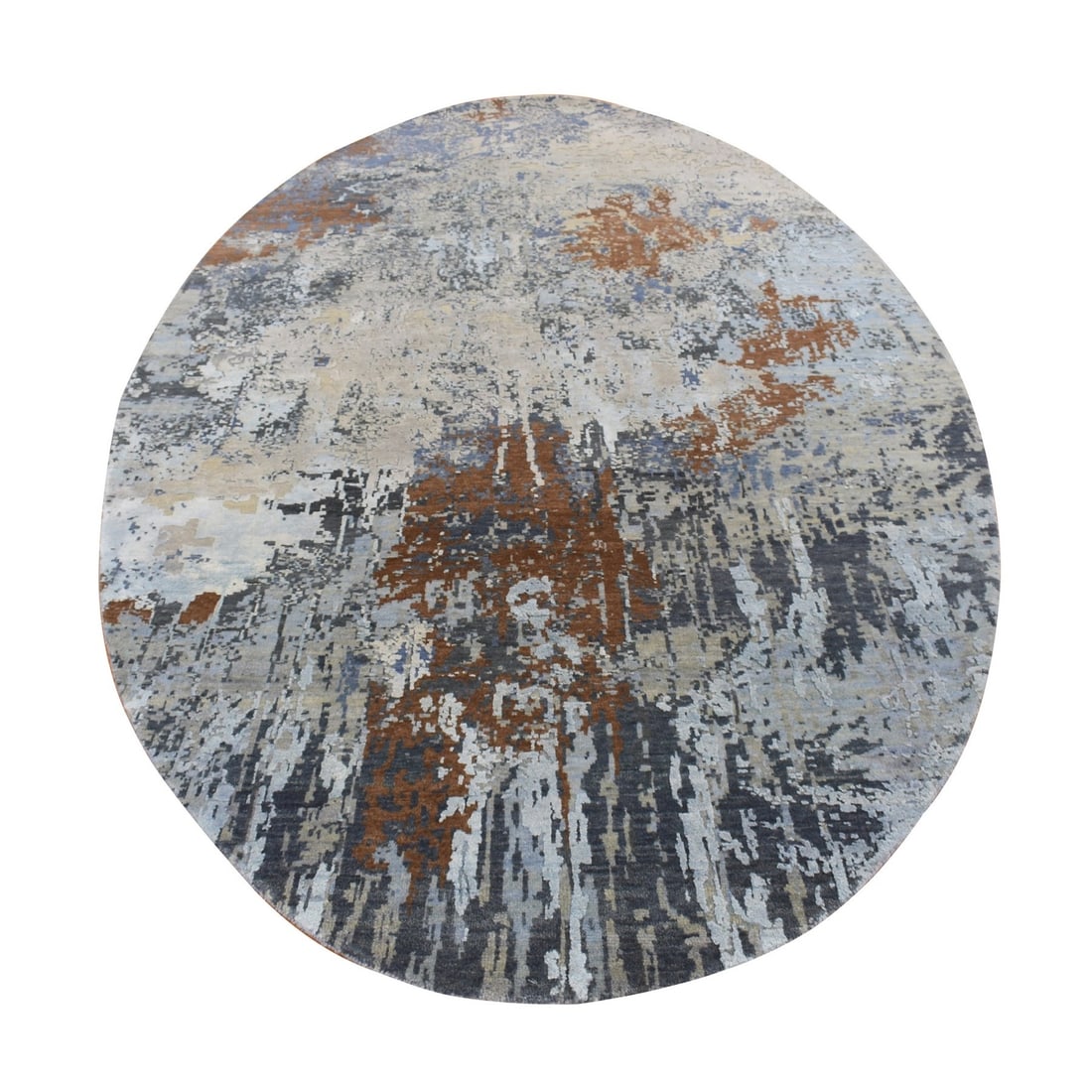 Rug 6'x9' Brown Abstract Galaxy Design Wool and Silk Hand Knotted Round: Rug 6'x9' Brown Abstract Galaxy Design Wool and Silk Hand Knotted Round Experience the cosmic beauty of our 6'x9' Brown Abstract Galaxy Design Wool and Silk Hand Knotted Round rug, expertly crafted in