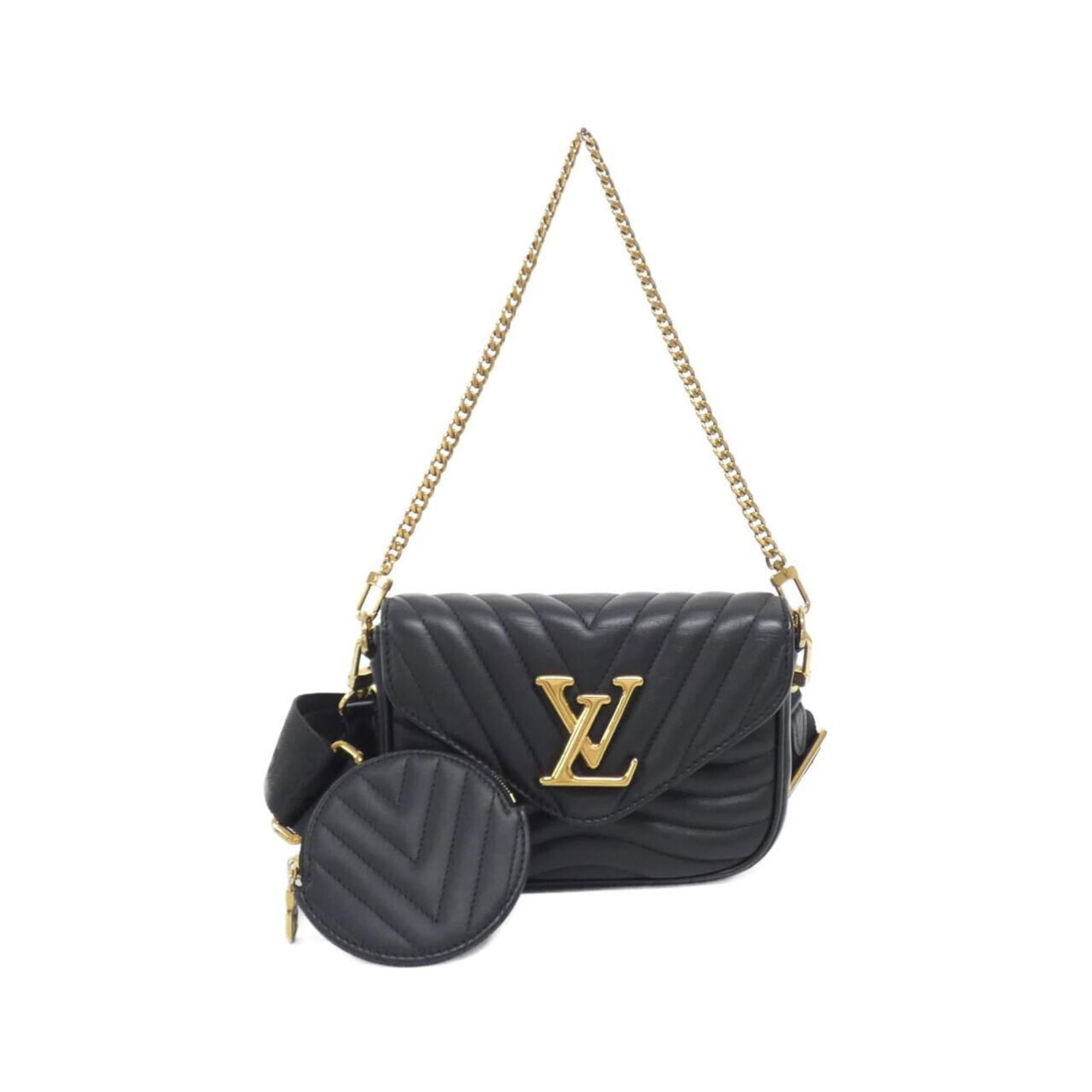 Louis Vuitton Leather Pochette Shoulder Bag: Louis Vuitton Leather Pochette Shoulder Bag Elevate your everyday style with the timeless charm of Louis Vuitton's iconic Pochette Shoulder Bag. Crafted from supple black calf leather, this sleek and