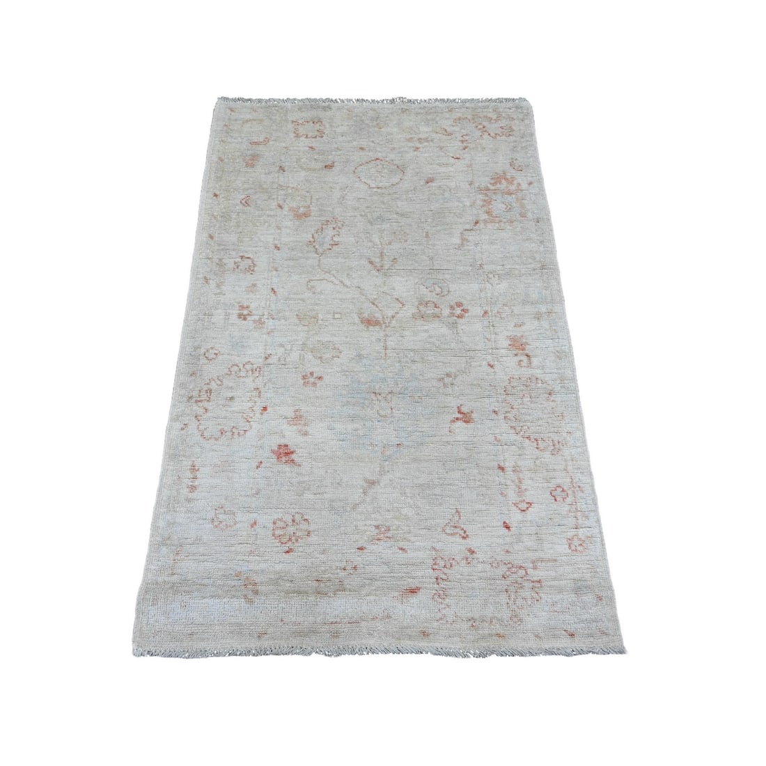 Rug 3'x4'9" Bone White Angora Oushak Hand Knotted Pure Wool Oriental: Rug 3'x4'9" Bone White Angora Oushak Hand Knotted Pure Wool Oriental Experience the timeless beauty of traditional Afghan craftsmanship with this stunning 3'x4'9" Bone White Angora Oushak hand-knotted