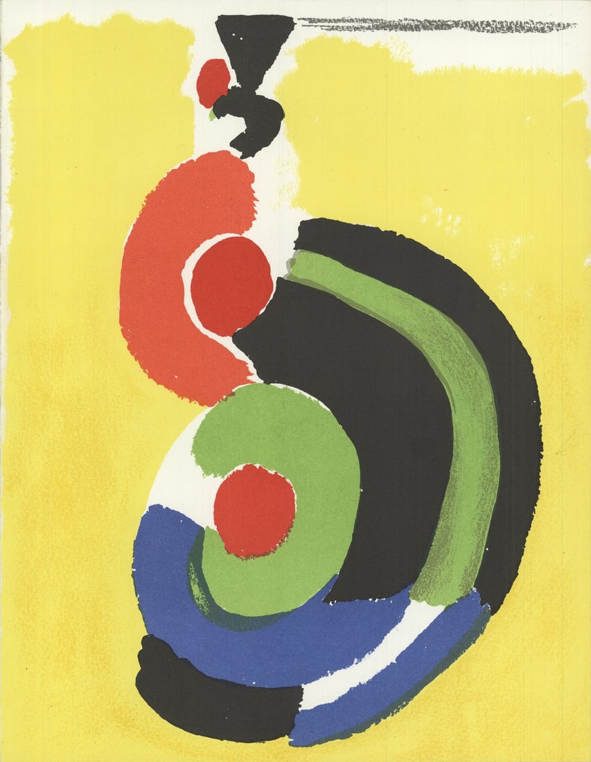 Expr SONIA DELAUNAY Composition pour XXieme Siecle 12.25" x 9.5" Lithograph 1972: Expr SONIA DELAUNAY Composition pour XXieme Siecle 12.25" x 9.5" Lithograph 1972 Sonia Delaunay's 1972 lithograph, Composition pour XXieme Siecle, is a stunning example of minimalist abstract art from