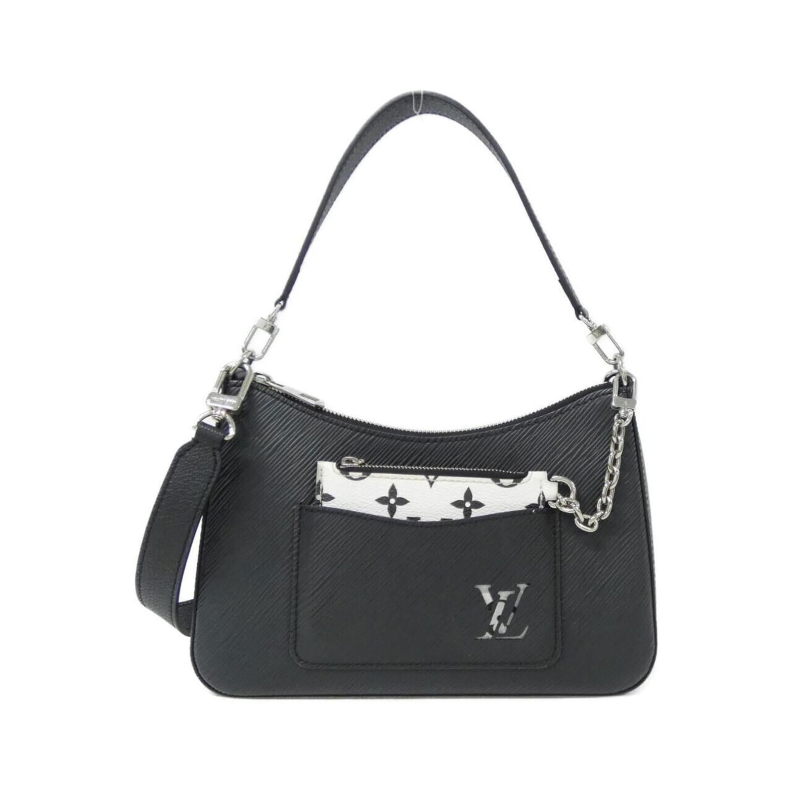Louis Vuitton Leather Shoulder Bag: Louis Vuitton Leather Shoulder Bag A sleek and sophisticated Louis Vuitton leather shoulder bag, crafted from high-quality calfskin, boasts a timeless black color that exudes elegance. With its classi