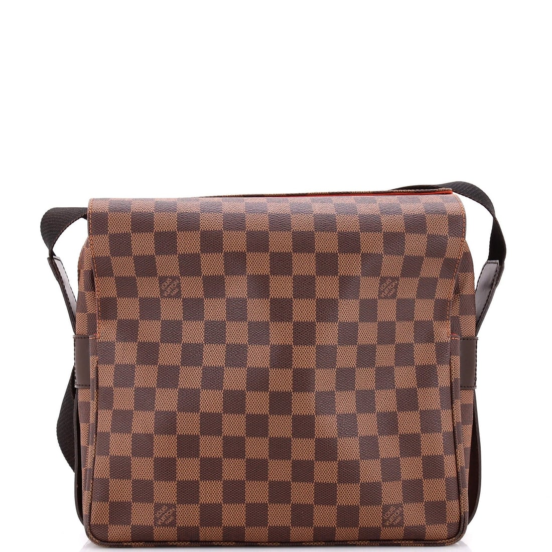 Louis Vuitton Damier Naviglio Handbag: Louis Vuitton Damier Naviglio Handbag Experience the iconic style of Louis Vuitton with this stunning Damier Naviglio cross body bag, boasting a rich brown canvas exterior and vibrant red interior. Wi