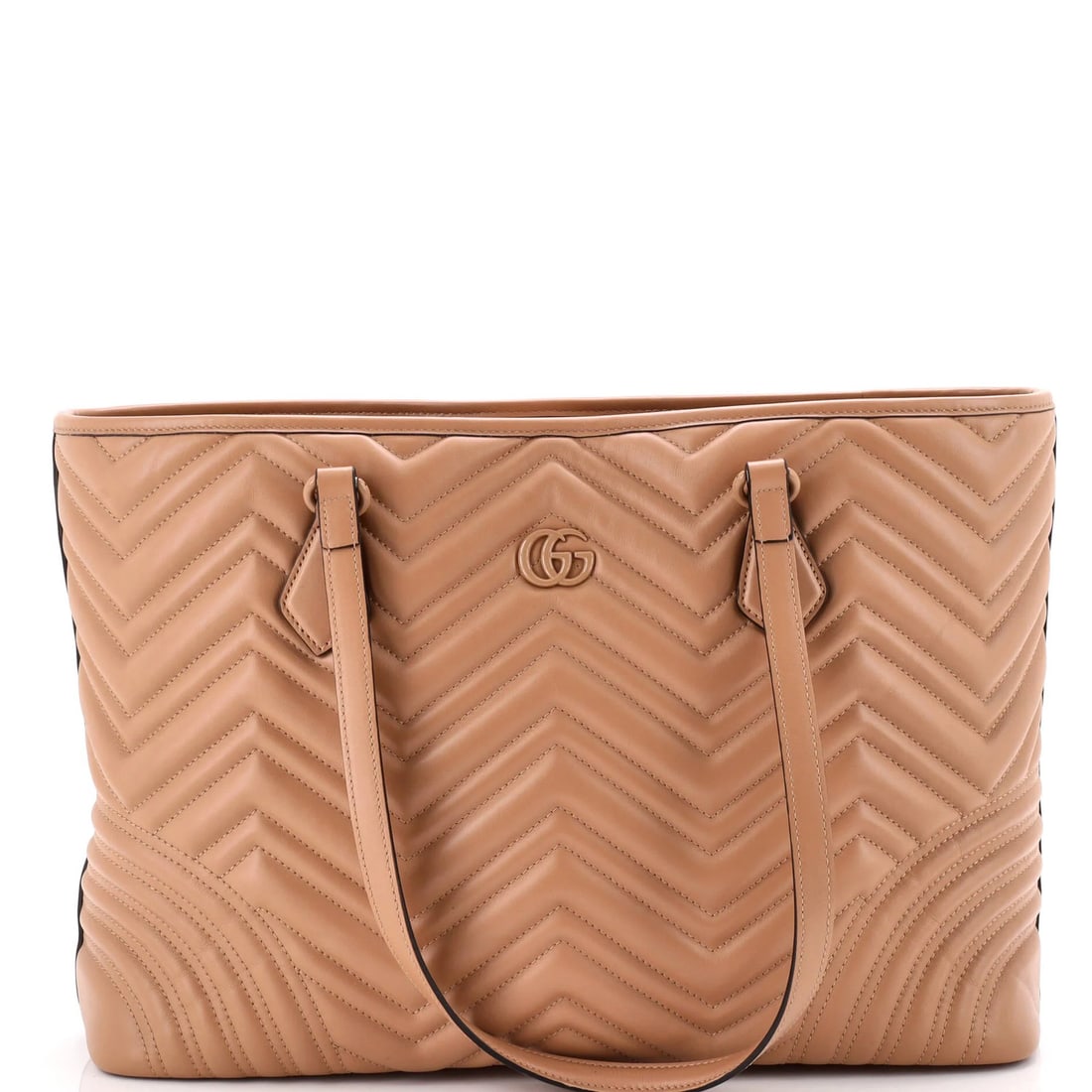 Gucci Monochrome GG Marmont Large Tote in Matelasse Leather: Gucci Monochrome GG Marmont Large Tote in Matelasse Leather Elevate your everyday with the iconic Gucci Monochrome GG Marmont Large Tote, crafted from luxurious matelasse leather in neutral tones. Thi