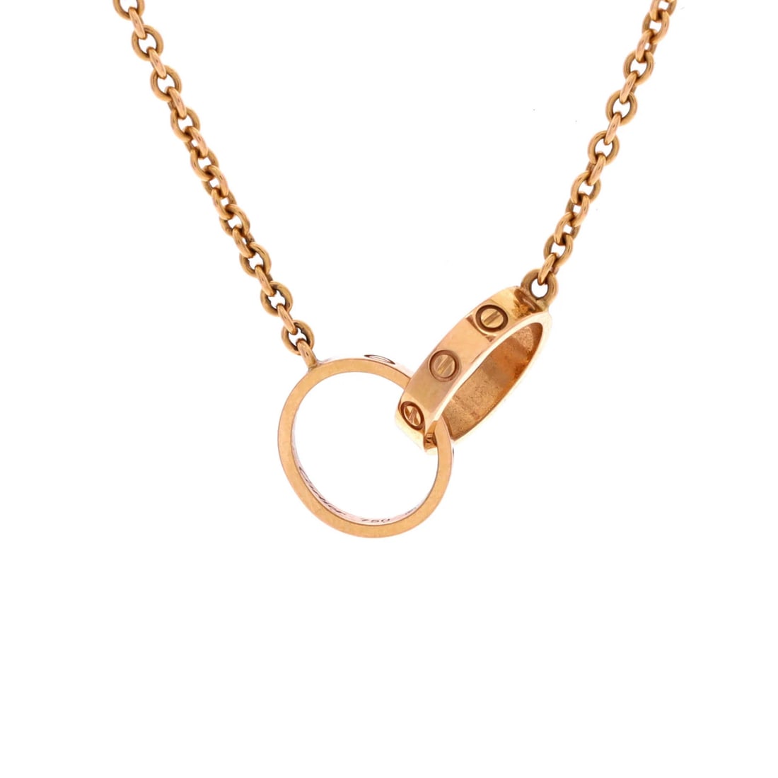 Cartier Love Interlocking 18k Rose Gold Necklace: Cartier Love Interlocking 18k Rose Gold Necklace A stunning Cartier Love Interlocking necklace in 18k rose gold, boasting the iconic interlocking hearts that have become synonymous with luxury and sop