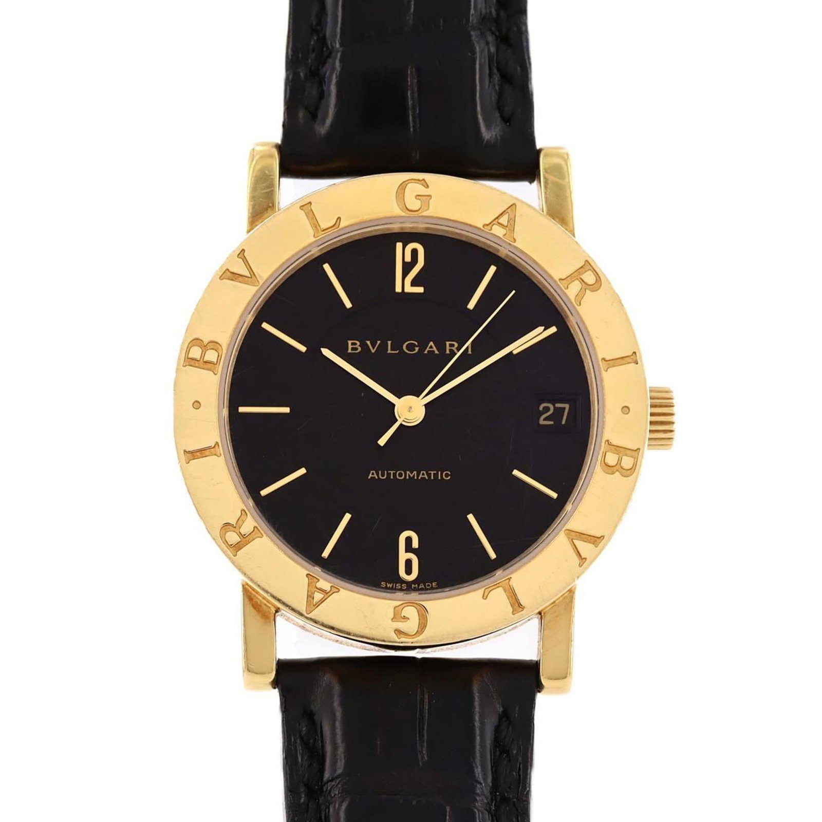 Wristwatch Bvlgari: Wristwatch Bvlgari A sleek and sophisticated Bvlgari wristwatch, this 33mm yellow gold timepiece boasts a classic design with a black dial, perfect for adding a touch of luxury to any outfit. With its