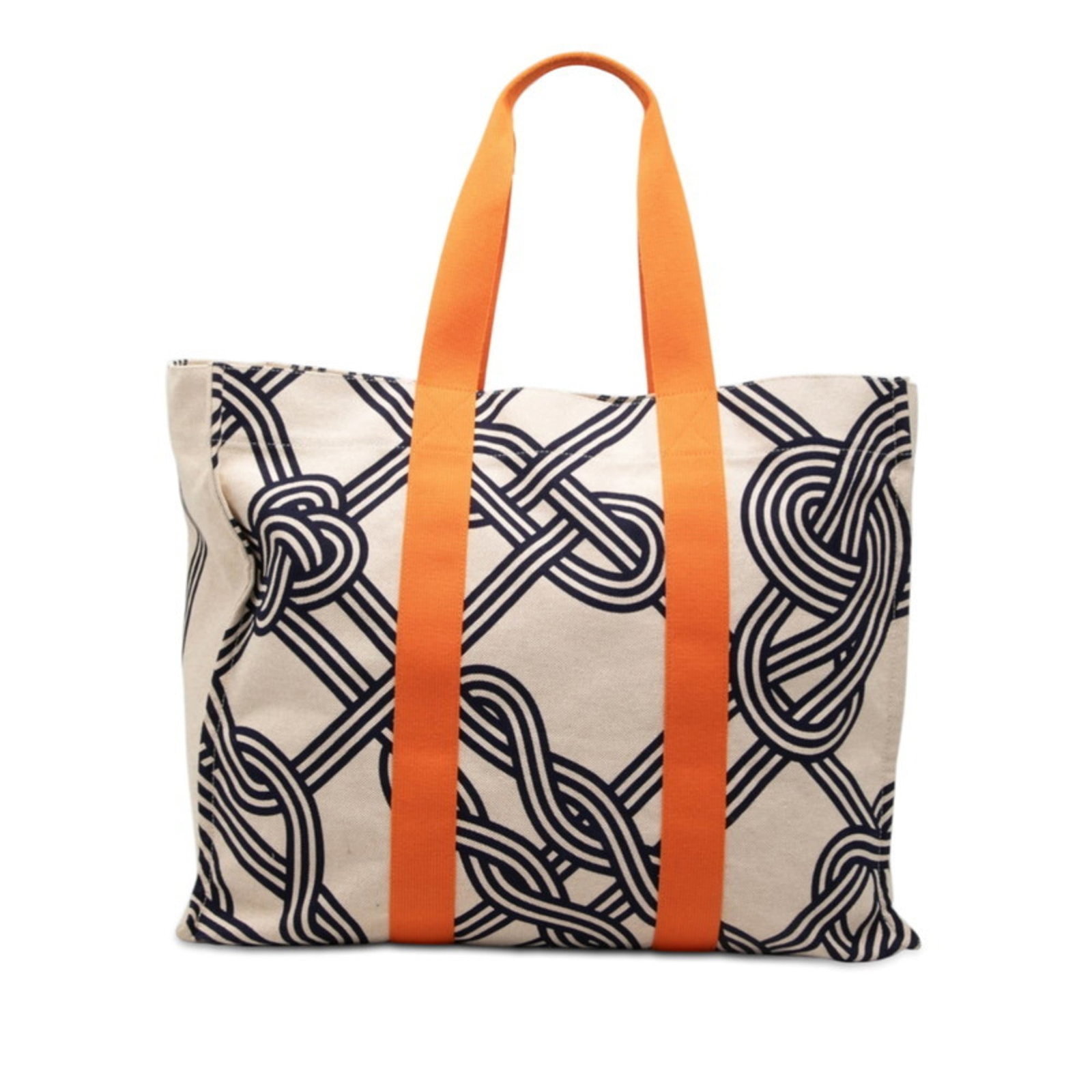 Hermes Tote Bag in Cotton: Hermes Tote Bag in Cotton A pre-owned Hermes tote bag in cotton, boasting the iconic brand's signature style, is up for grabs! With its classic open closure and spacious 36cm x 48cm interior, this ver