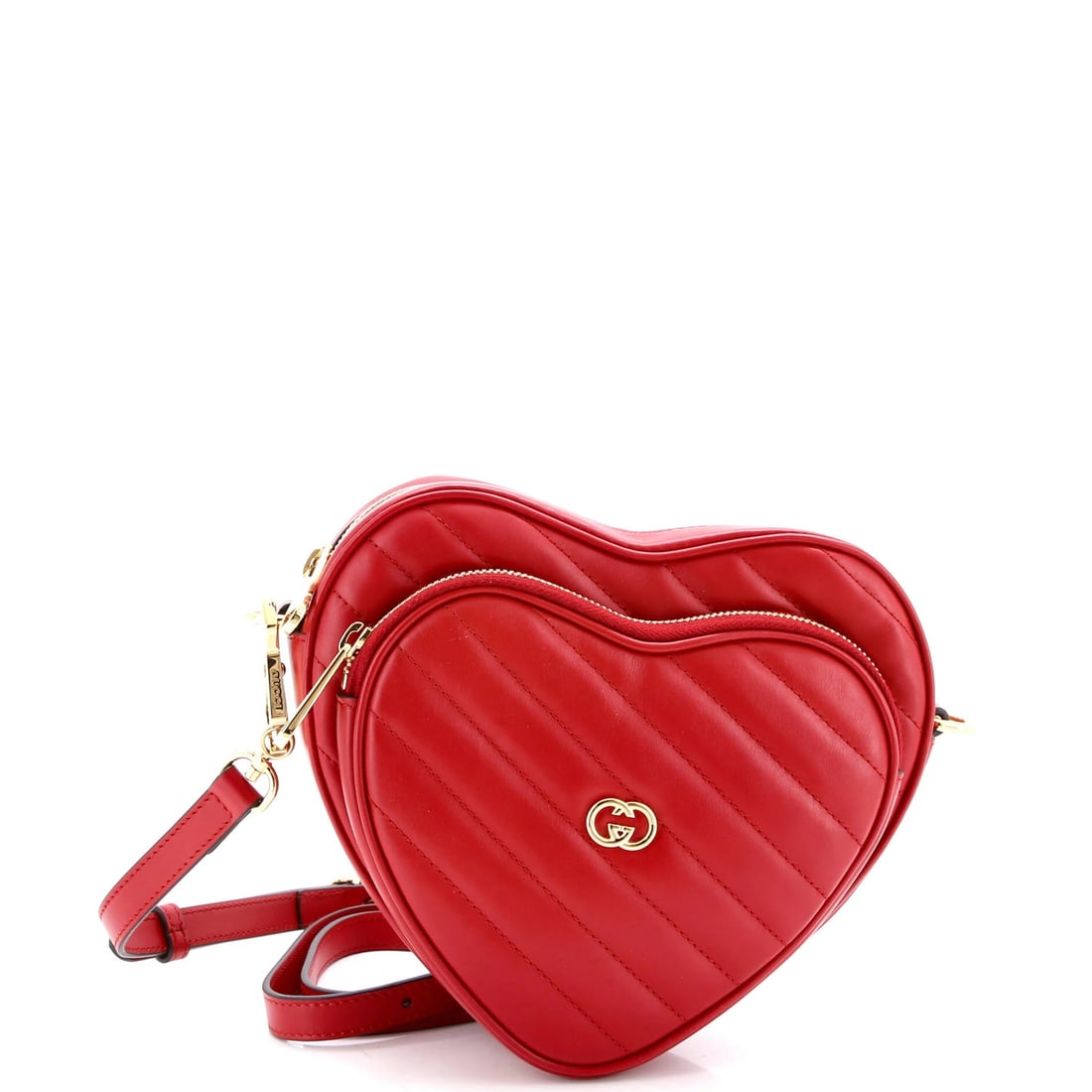 Gucci Interlocking G Heart Mini Quilted Leather Shoulder Bag: Gucci Interlocking G Heart Mini Quilted Leather Shoulder Bag Elevate your style with the iconic Gucci Interlocking G Heart Mini Quilted Leather Shoulder Bag, boasting sleek red leather exterior and ne
