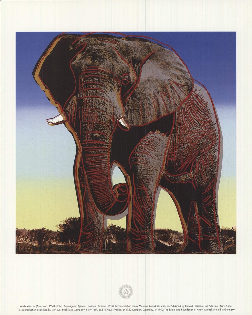 Lithograph ANDY WARHOL Endangered Species: African Elephant 11.75" x 9.5" Offset: Lithograph ANDY WARHOL Endangered Species: African Elephant 11.75" x 9.5" Offset A stunning offset lithograph by Andy Warhol, Endangered Species: African Elephant is a poignant commentary on the fragi