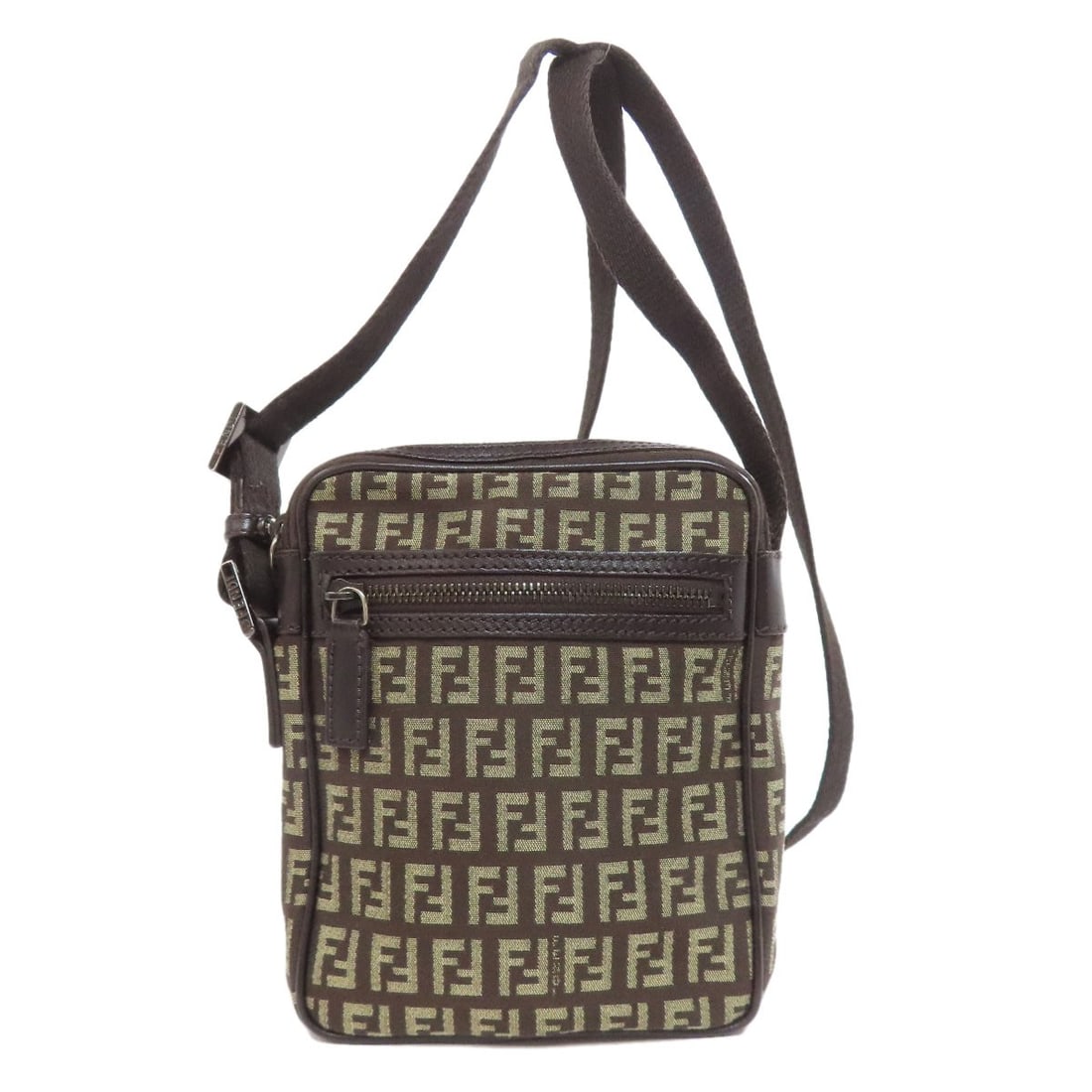 Fendi Zucca Pattern Canvas Shoulder Bag: Fendi Zucca Pattern Canvas Shoulder Bag Elevate your everyday style with the iconic Fendi Zucca pattern canvas shoulder bag, crafted from rich dark brown canvas and boasting the unmistakable