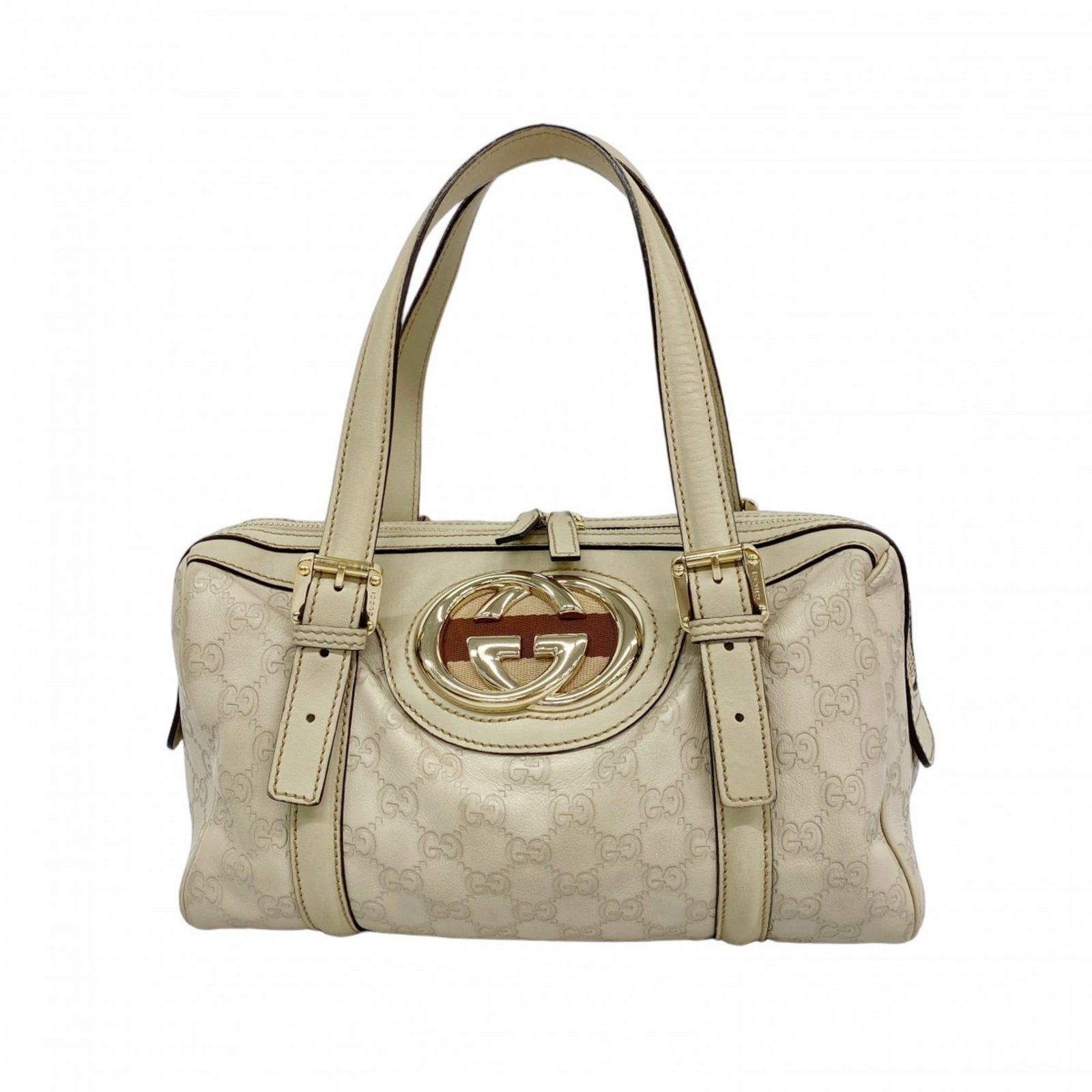 Gucci Leather Handbag: Gucci Leather Handbag Experience the timeless elegance of Gucci with this stunning ivory leather handbag, boasting champagne gold hardware that adds a touch of sophistication to any outfit. With its c