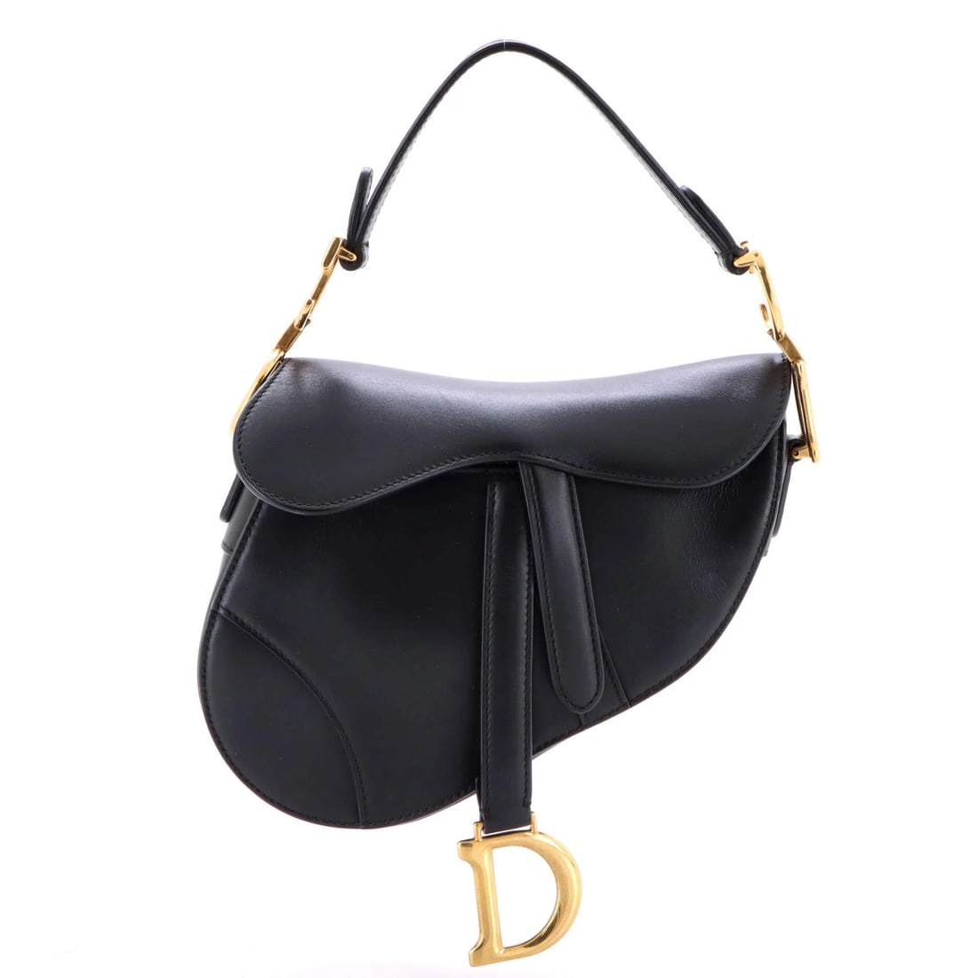 Christian Dior Mini Saddle Leather Handbag: Christian Dior Mini Saddle Leather Handbag Elevate your style with the iconic Christian Dior Mini Saddle Leather Handbag, boasting sleek black leather exterior and gold hardware that adds a touch of s