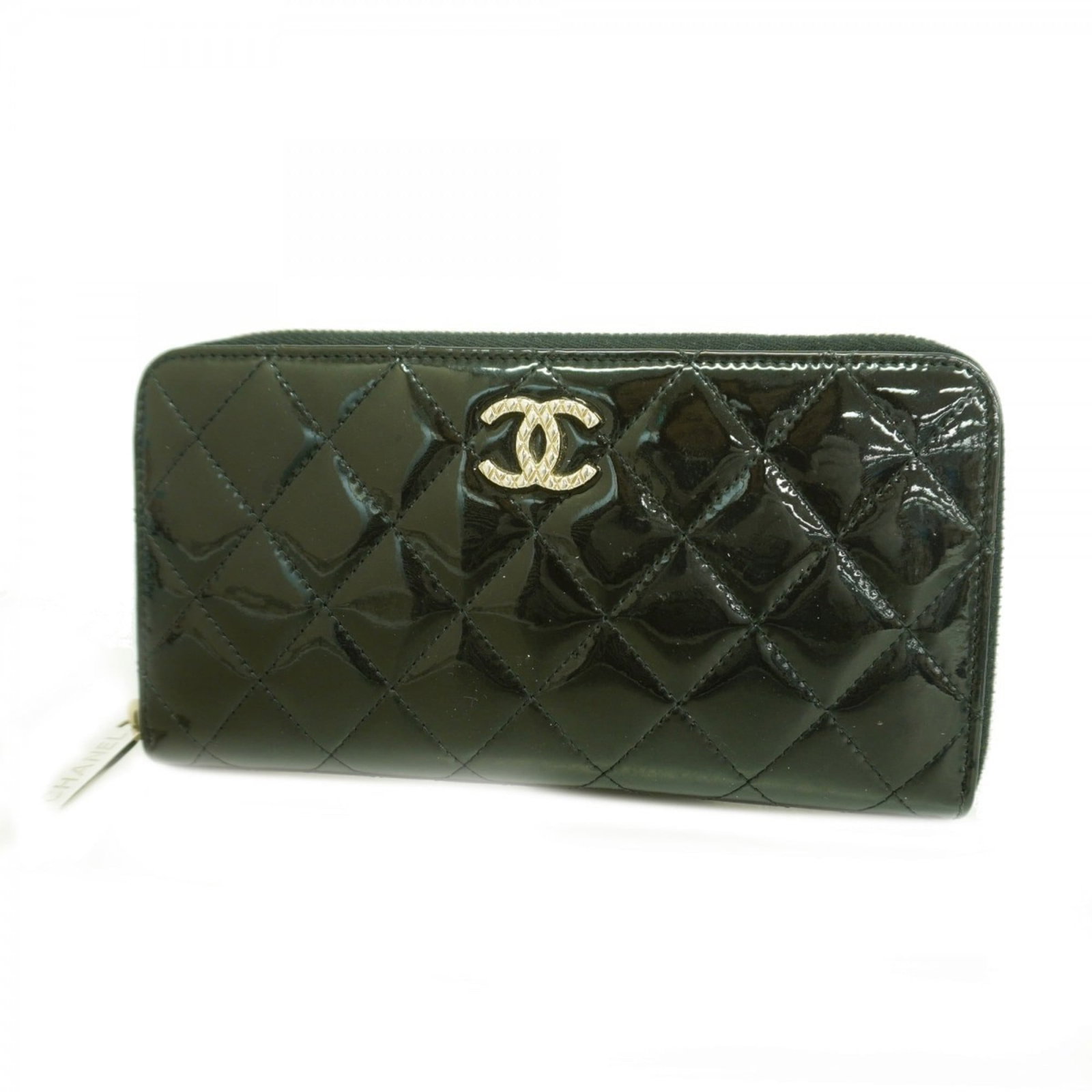 Chanel Bi-Fold Patent Leather Wallet: Chanel Bi-Fold Patent Leather Wallet A sleek and sophisticated Chanel bi-fold wallet, crafted from luxurious patent leather in classic black, adds a touch of timeless elegance to any purse or pocket.