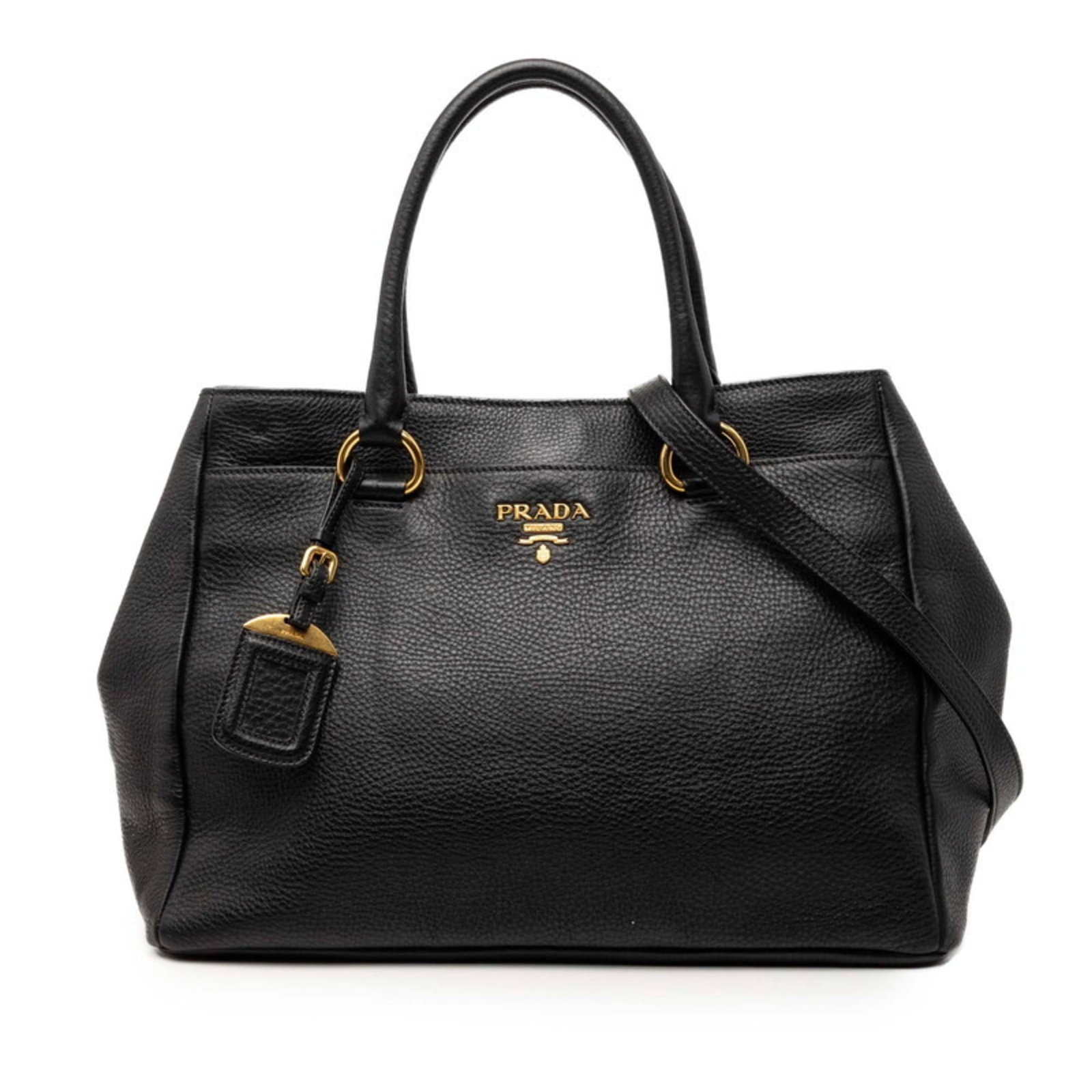 Prada Leather Shoulder Bag: Prada Leather Shoulder Bag A sleek and sophisticated Prada leather shoulder bag in black, boasting a timeless design that exudes luxury and elegance. With its classic shape and premium leather materia