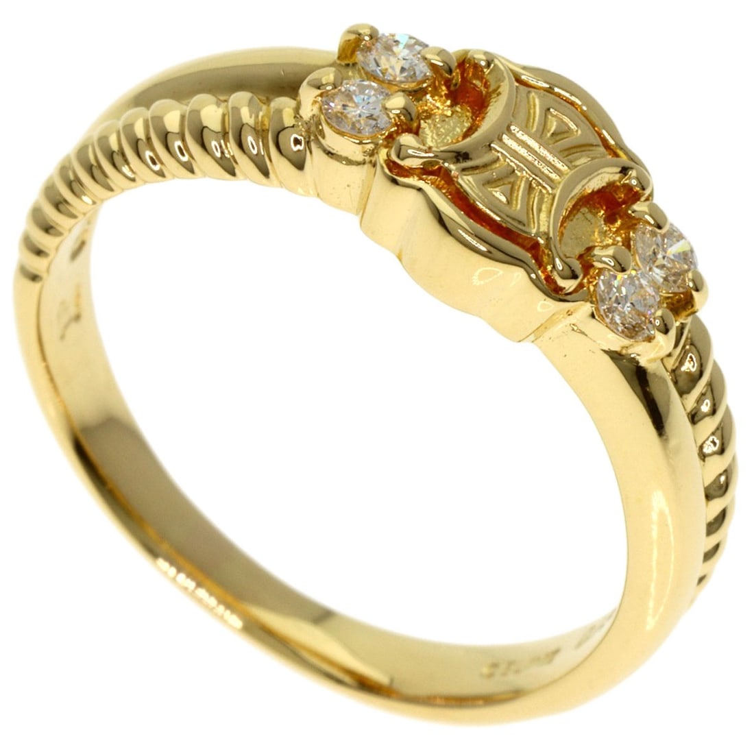 Celine K18 Yellow Gold Macadam Diamond Ring: Celine K18 Yellow Gold Macadam Diamond Ring Elevate your style with the Celine K18 Yellow Gold Macadam Diamond Ring, boasting a stunning 0.13ct D diamond set in 14k gold for a touch of luxury. The sle