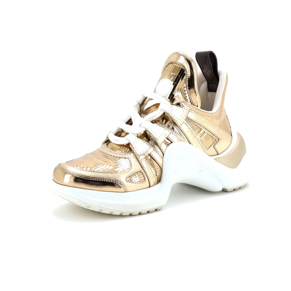 Louis Vuitton Women's Archlight Sneakers in Leather: Louis Vuitton Women's Archlight Sneakers in Leather Elevate your shoe game with the iconic Louis Vuitton Archlight Sneakers, boasting sleek gold accents and premium leather details. Crafted from canva