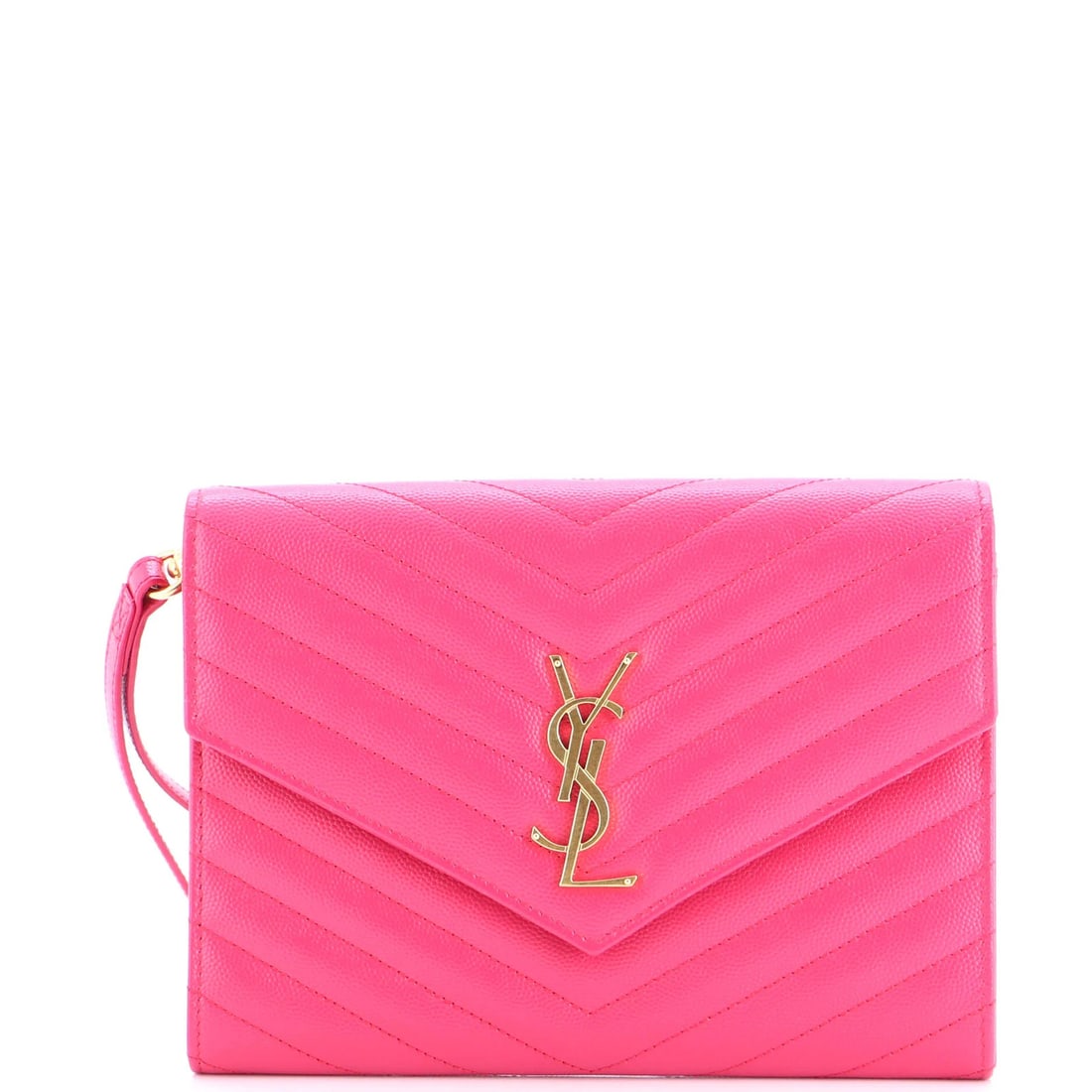 Saint Laurent Classic Monogram Wristlet Clutch in Matelasse Chevron: Saint Laurent Classic Monogram Wristlet Clutch in Matelasse Chevron Elevate your evening look with the iconic Saint Laurent Classic Monogram Wristlet Clutch in Matelasse Chevron, boasting the brand's