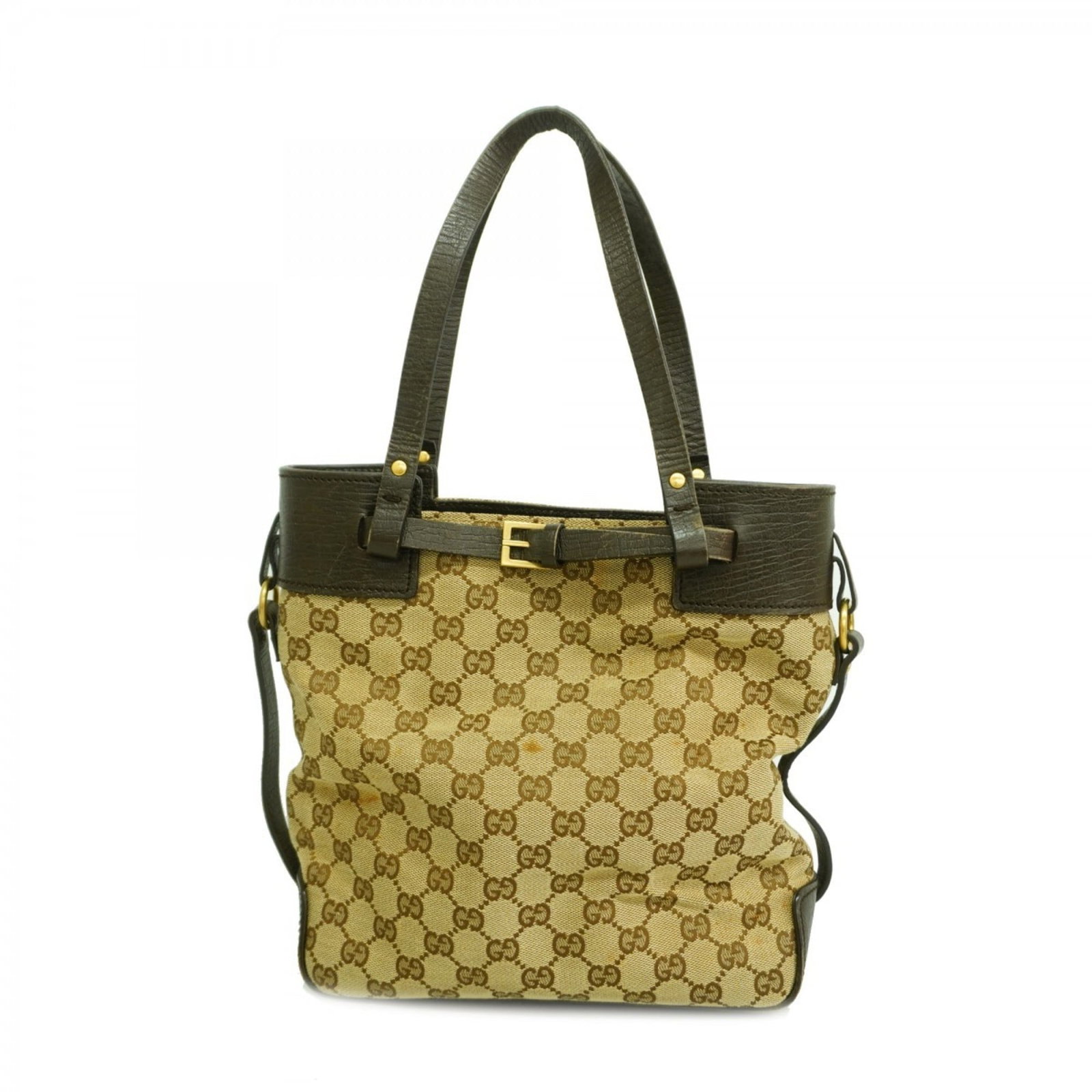 Gucci Canvas Handbag: Gucci Canvas Handbag A timeless Gucci canvas handbag in classic beige and brown tones, adorned with gold hardware, adds a touch of sophisticated elegance to any outfit. With its spacious interior and