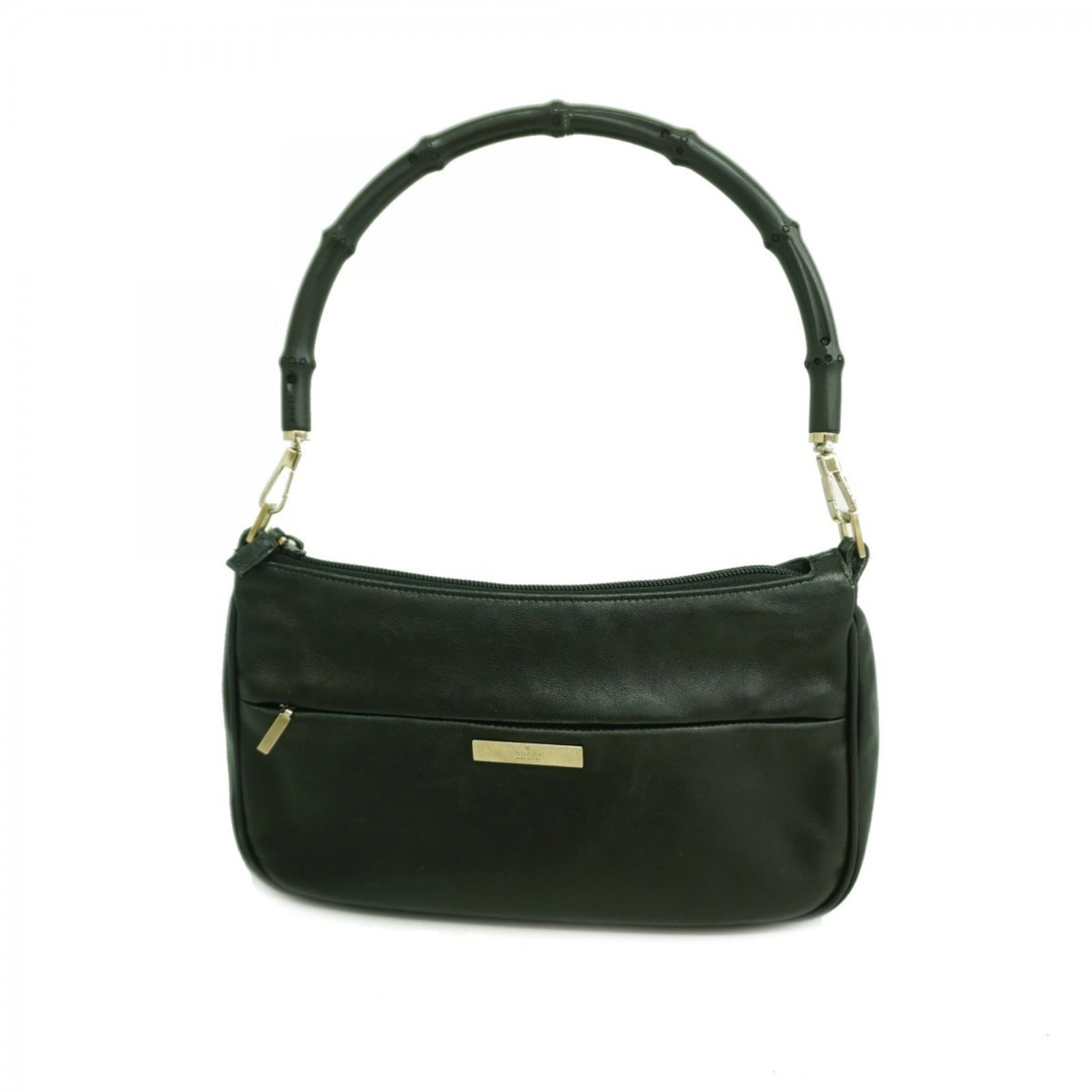 Gucci Leather Handbag: Gucci Leather Handbag A sleek and sophisticated Gucci leather handbag in classic black, adorned with silver hardware, adds a touch of timeless elegance to any outfit. With its spacious interior and du
