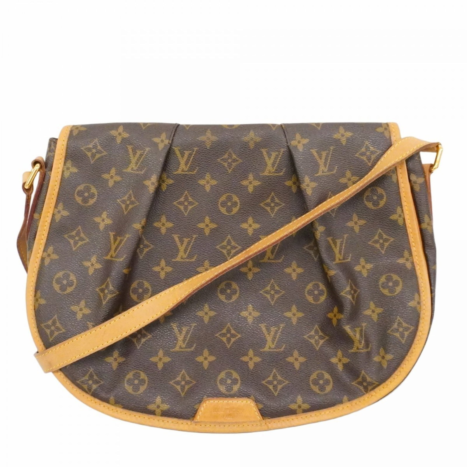Bag Louis Vuitton Shoulder: Bag Louis Vuitton Shoulder A pre-loved Louis Vuitton shoulder bag in rich brown leather, boasting the iconic monogram pattern and timeless design that defines luxury. With its spacious interior and co