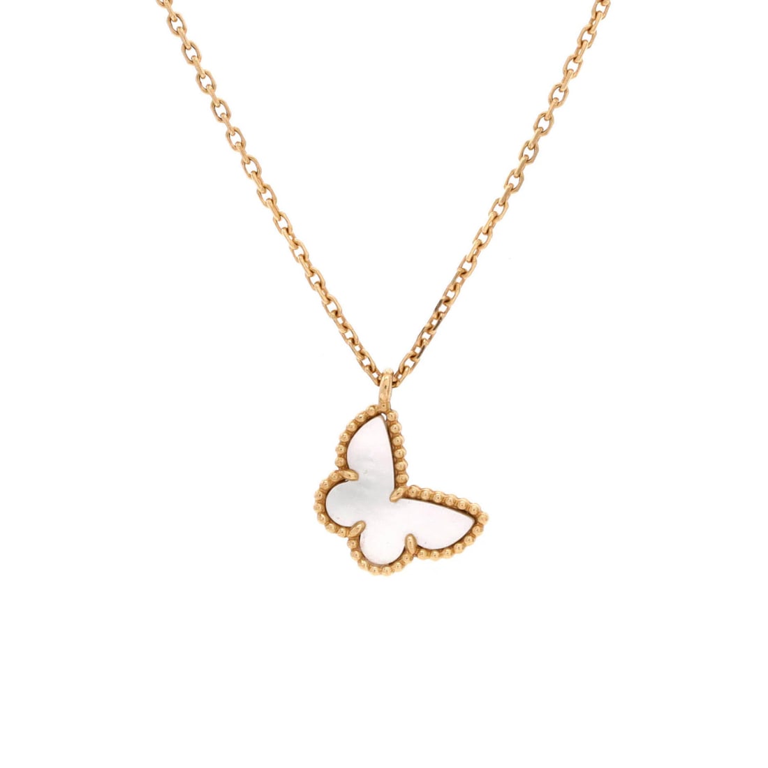 Van Cleef & Arpels Sweet Alhambra Butterfly Pendant Necklace in 18K Yellow Gold: Van Cleef & Arpels Sweet Alhambra Butterfly Pendant Necklace in 18K Yellow Gold The Van Cleef & Arpels Sweet Alhambra Butterfly Pendant Necklace in 18K yellow gold is a stunning piece of jewelry that
