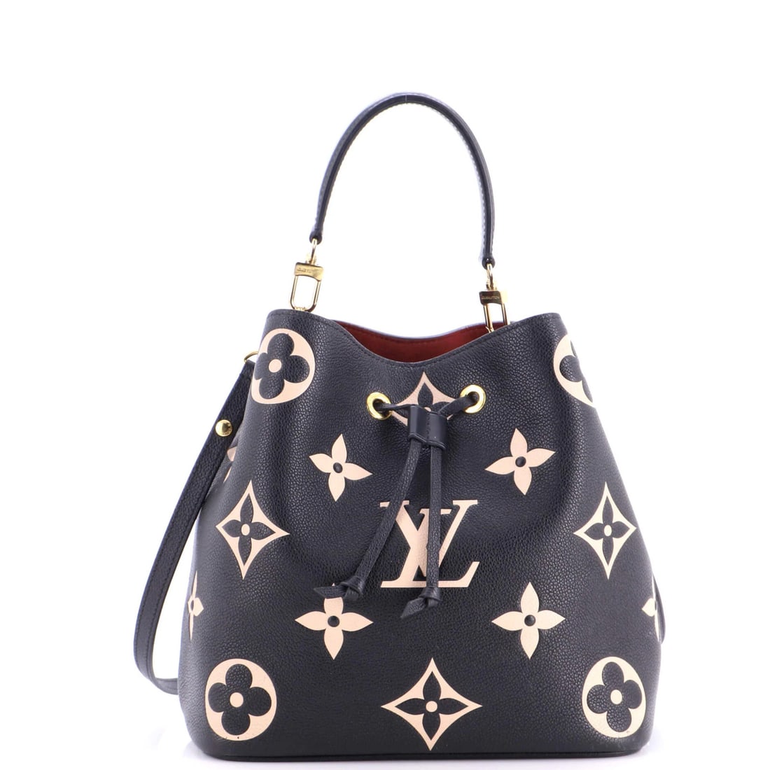 Louis Vuitton NeoNoe Bicolor Monogram Empreinte Giant MM Handbag: Louis Vuitton NeoNoe Bicolor Monogram Empreinte Giant MM Handbag The iconic Louis Vuitton NeoNoe Bicolor Monogram Empreinte Giant MM Handbag is a true showstopper, boasting the brand's signature bold