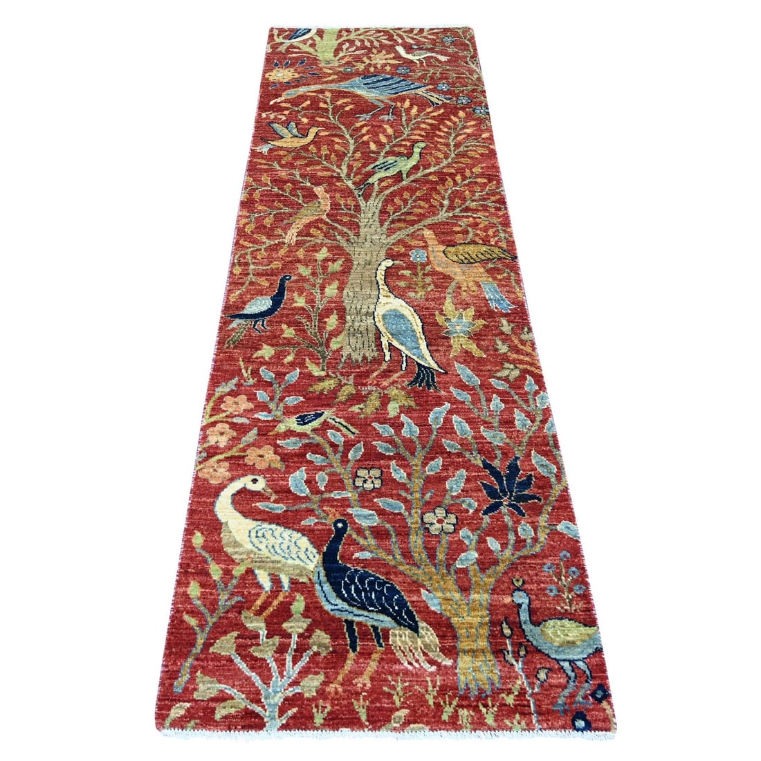 Red Birds of Paradise Design Hand-Knotted Soft Wool Runner Rug (2'6"x8'1"): Red Birds of Paradise Design Hand-Knotted Soft Wool Runner Rug (2'6"x8'1") Experience the vibrant beauty of Afghanistan's rich cultural heritage with this stunning Red Birds of Paradise Design Hand-Kn