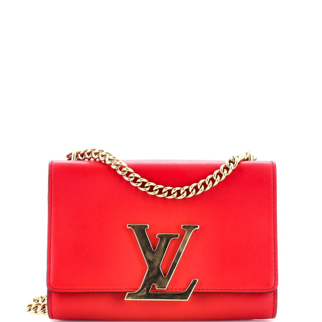 Louis Vuitton MM Leather Clutch with Chain: Louis Vuitton MM Leather Clutch with Chain A stunning Louis Vuitton MM Leather Clutch with Chain is up for grabs, boasting the iconic brand's signature red exterior and sleek chain strap. With its spa