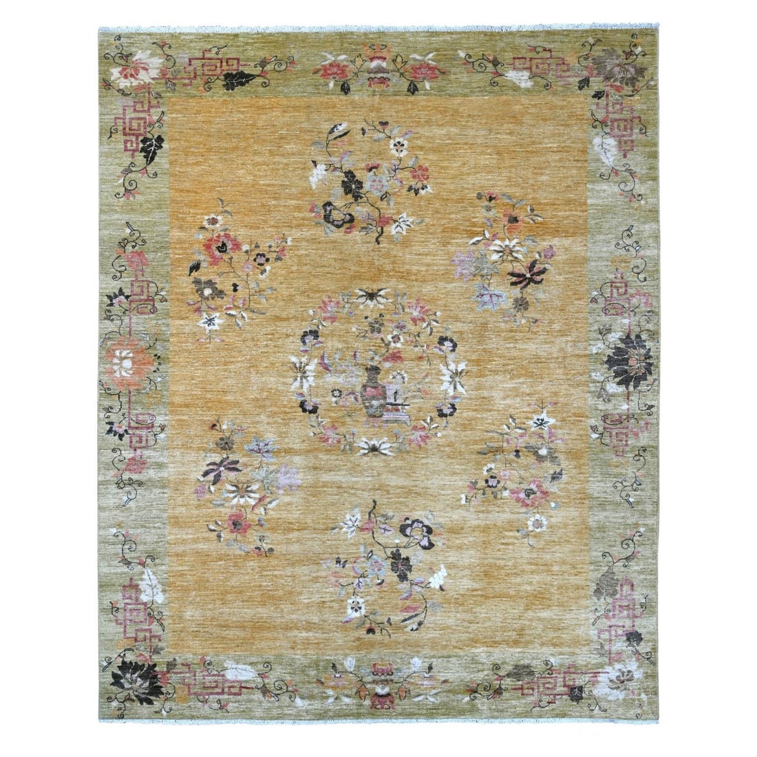 Rug 8'x9'7" Brown Chinese Art Deco Inspired Peshawar Wool Hand Knotted: Rug 8'x9'7" Brown Chinese Art Deco Inspired Peshawar Wool Hand Knotted Experience the rich cultural heritage of Afghanistan with this stunning 8'x9'7" Brown Chinese Art Deco Inspired Peshawar Wool Han