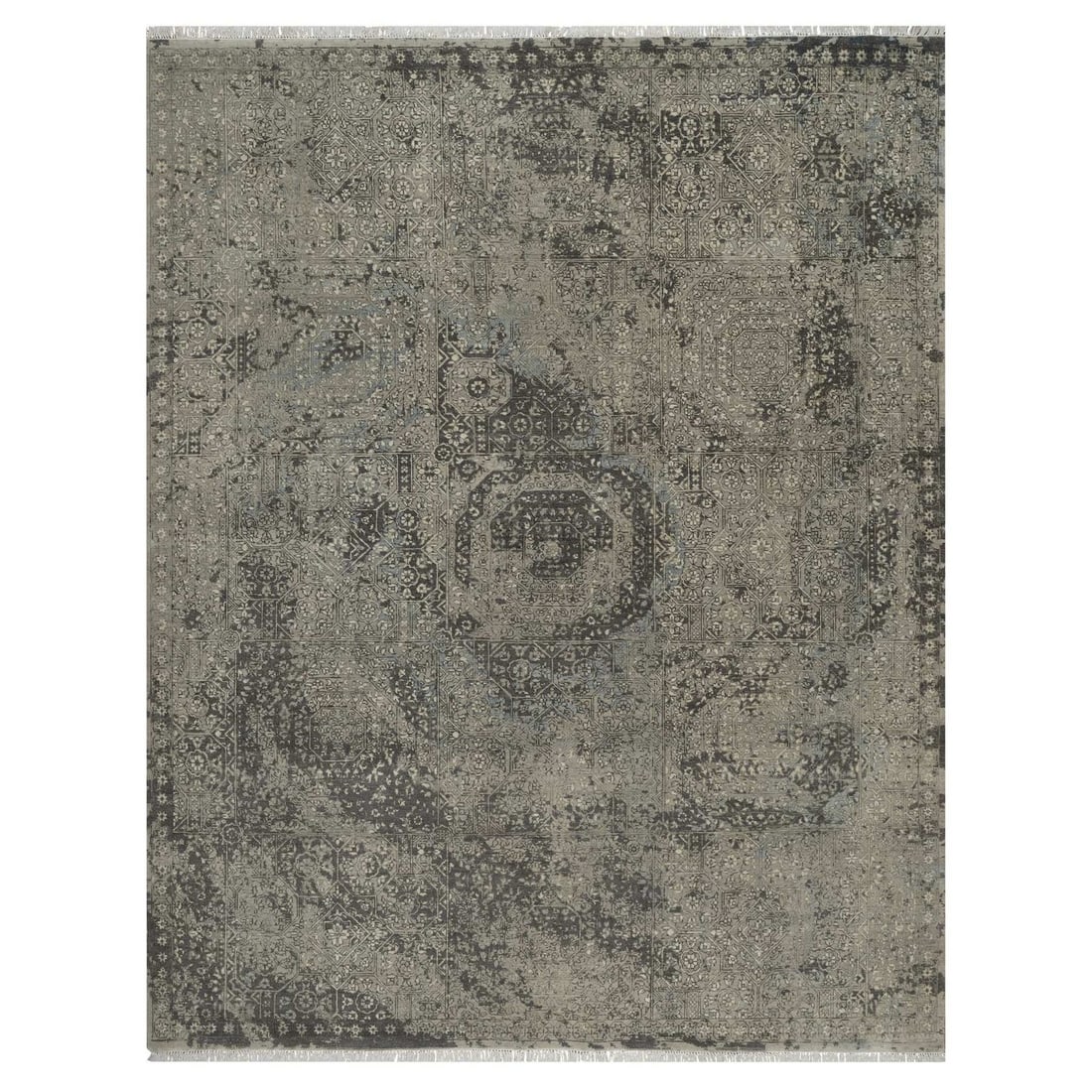 Rug 7'10"x10' Gray Erased Mamluk Design Hand Knotted 100% Wool Oriental: Rug 7'10"x10' Gray Erased Mamluk Design Hand Knotted 100% Wool Oriental Experience the rich heritage of India with this stunning 7'10"x10' Gray Erased Mamluk Design Hand Knotted Wool Oriental rug, exp