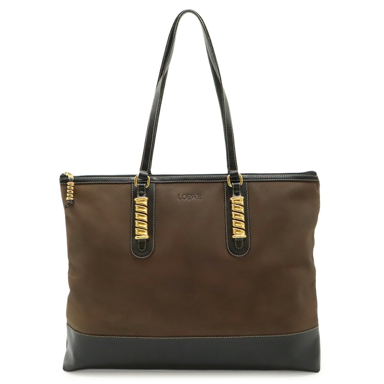 Loewe Leather Shoulder and Tote Bag: Loewe Leather Shoulder and Tote Bag A timeless and sophisticated accessory, this pre-owned Loewe leather shoulder bag boasts sleek black leather with subtle scratches and scuffs that add to its authen