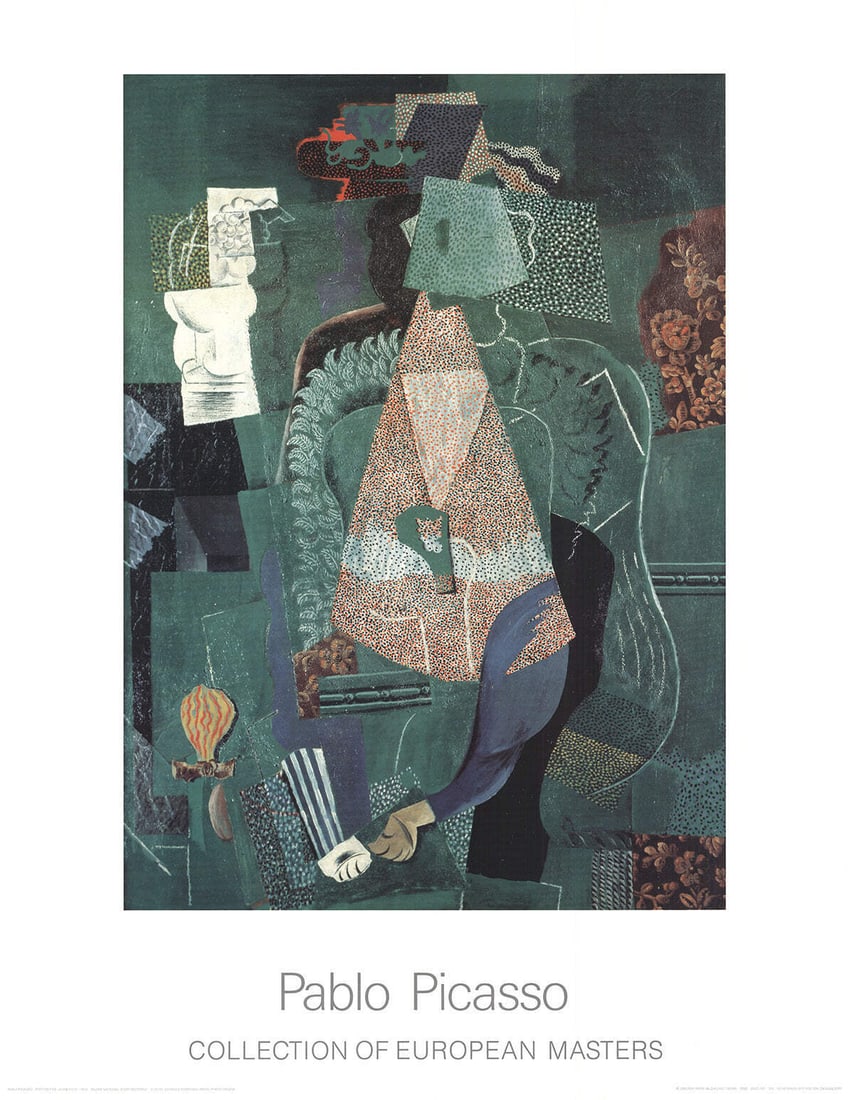 Tu PABLO PICASSO Portrait de jeune fille 35.5" x 27.5" Poster 1995 Cubism Green: Tu PABLO PICASSO Portrait de jeune fille 35.5" x 27.5" Poster 1995 Cubism Green Experience the iconic Cubist style of Pablo Picasso with this 1995 Offset Lithograph poster, titled "Portrait de jeune f