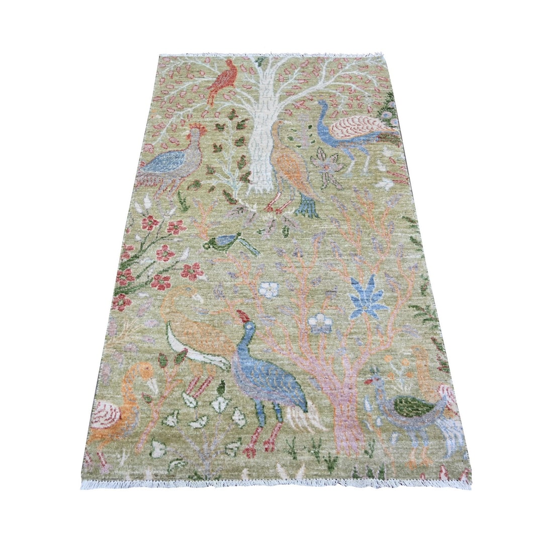 Rug 3'x5'2" Reseda Green Pure Wool Hand Knotted Afghan Peshawar Oriental: Rug 3'x5'2" Reseda Green Pure Wool Hand Knotted Afghan Peshawar Oriental Experience the rich heritage of Afghanistan with this stunning Reseda Green Pure Wool Hand Knotted Afghan Peshawar Oriental rug