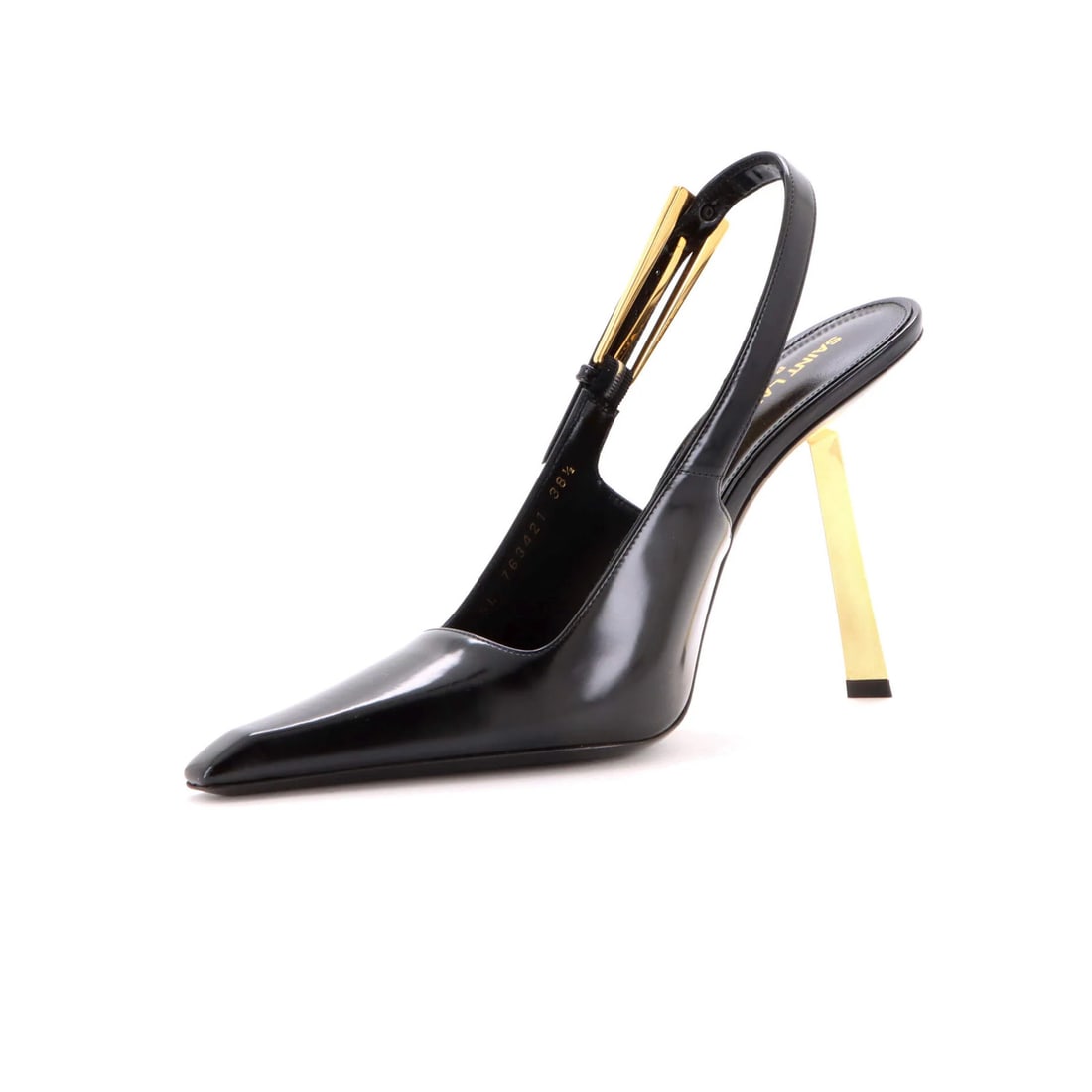 115 Saint Laurent Women's Lee Slingback Pumps Leather: 115 Saint Laurent Women's Lee Slingback Pumps Leather Elevate your shoe game with the Saint Laurent Women's Lee Slingback Pumps, boasting sleek leather upper and gold hardware details that add a touch