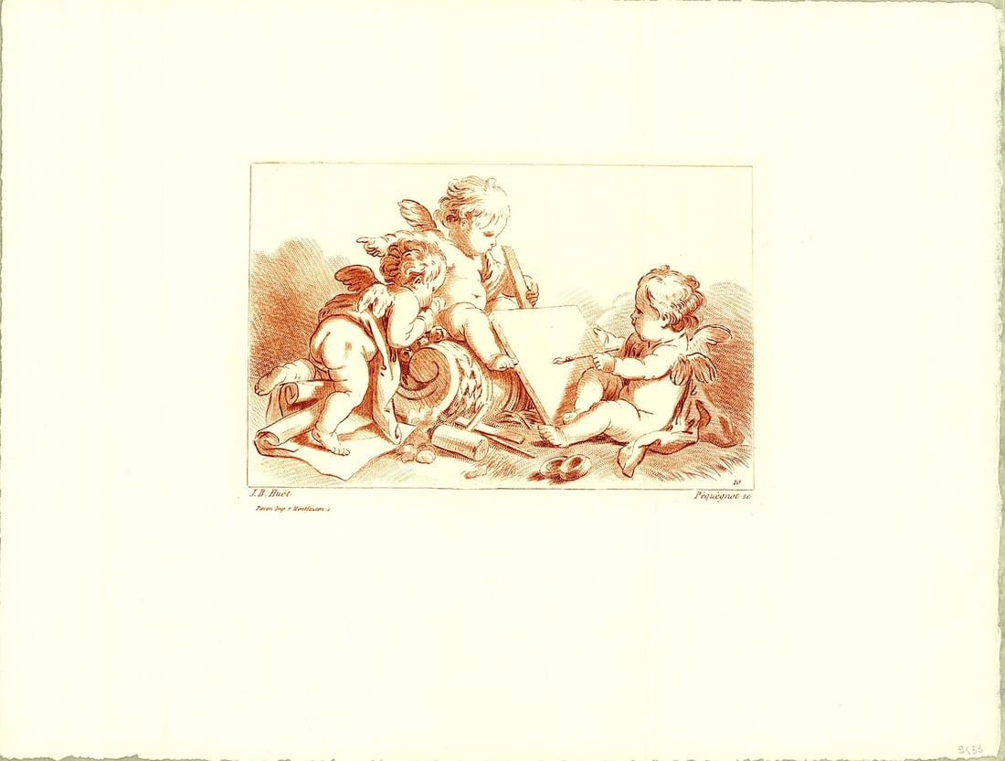 J.B. Huet Three Cherubs 10" x 13" Renaissance Etching in Red: J.B. Huet Three Cherubs 10" x 13" Renaissance Etching in Red Exceptional Huet Three Cherubs 10 13 available for auction. Review complete item specifications below for detailed information. Item Specif