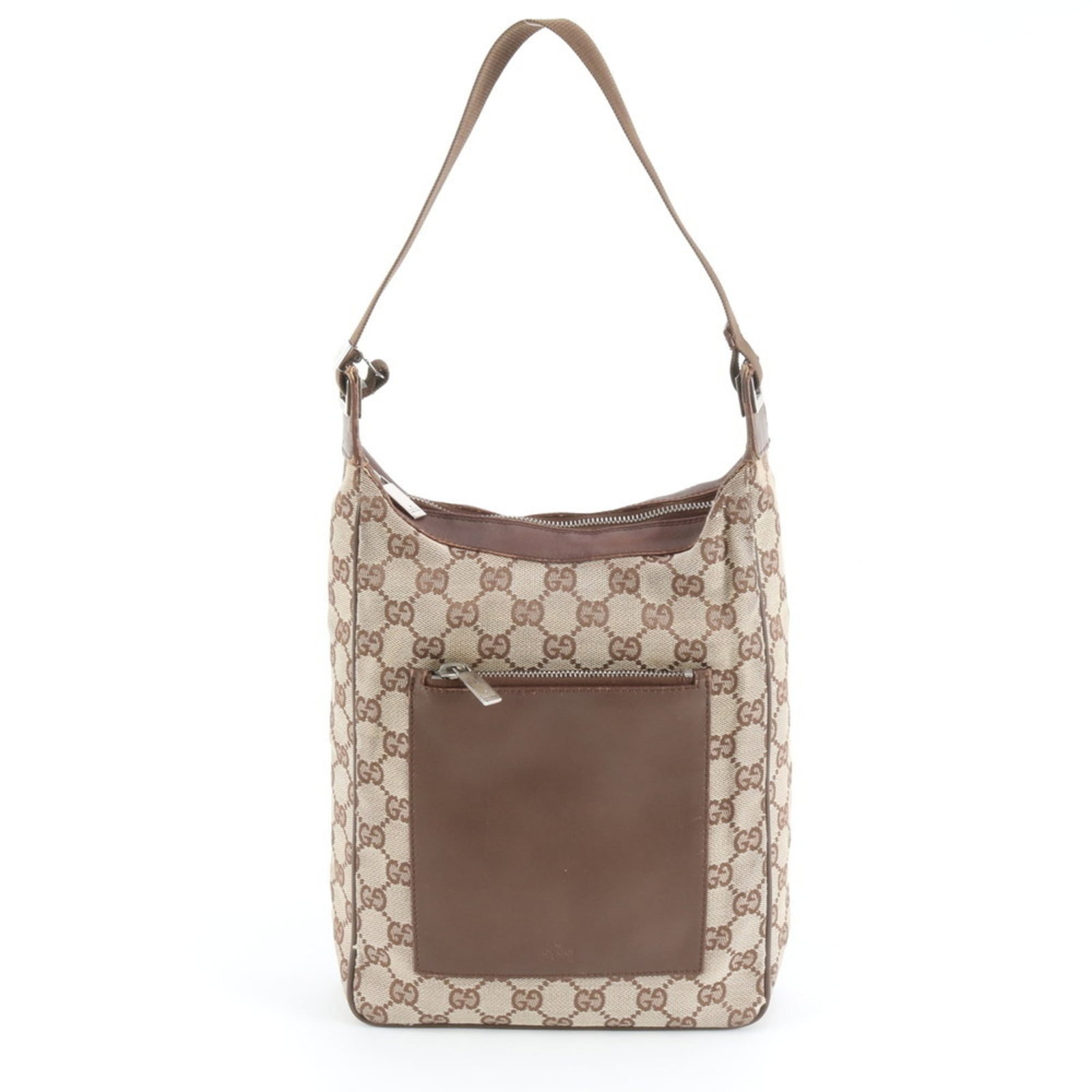 Gucci Tote Bag in Leather and Canvas: Gucci Tote Bag in Leather and Canvas Elevate your everyday style with this pre-loved Gucci tote bag, boasting a chic combination of leather and canvas in rich brown tones. With its classic shoulder st