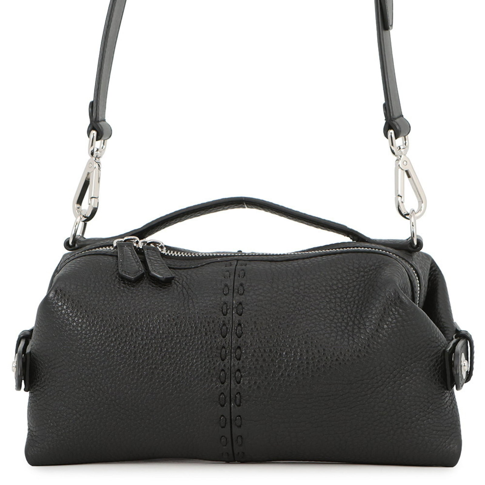 Fendi Leather Shoulder Bag: Fendi Leather Shoulder Bag Elevate your style with the iconic Fendi Leather Shoulder Bag, crafted from rich calfskin leather and boasting sleek black hues that exude sophistication. This timeless piec