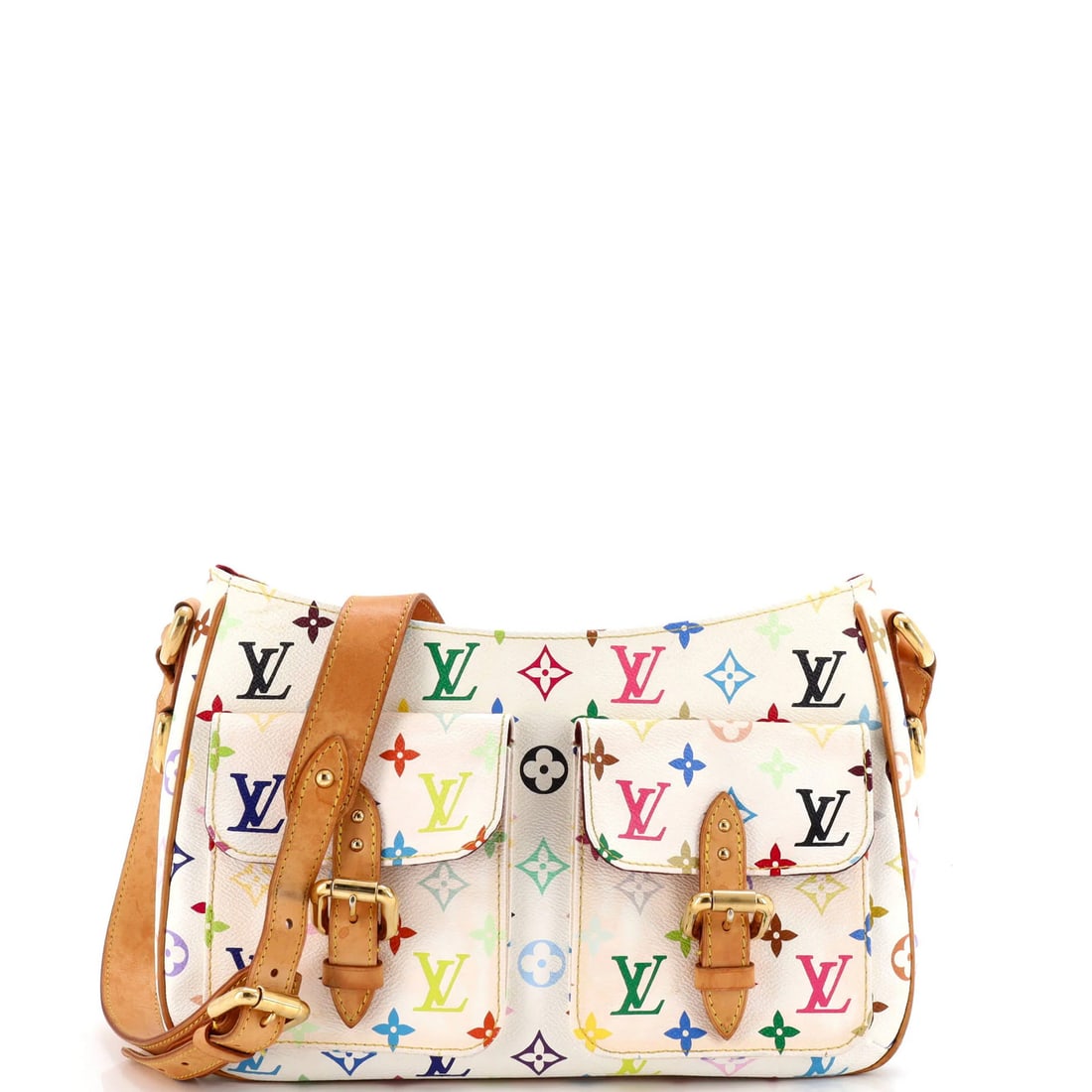 Louis Vuitton Monogram Multicolor GM Lodge Handbag: Louis Vuitton Monogram Multicolor GM Lodge Handbag Own the iconic Louis Vuitton Monogram Multicolor GM Lodge Handbag, boasting a vibrant multicolor design on white canvas and gold hardware. With its s