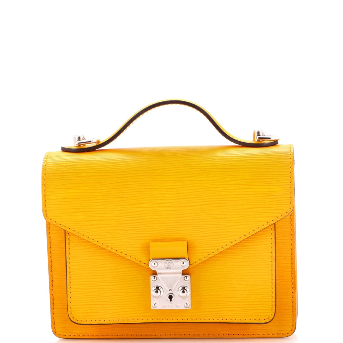 Louis Vuitton Monceau Handbag in Epi Leather: Louis Vuitton Monceau Handbag in Epi Leather The iconic Louis Vuitton Monceau Handbag in Epi Leather is a timeless classic, boasting a vibrant yellow exterior that exudes elegance and sophistication.