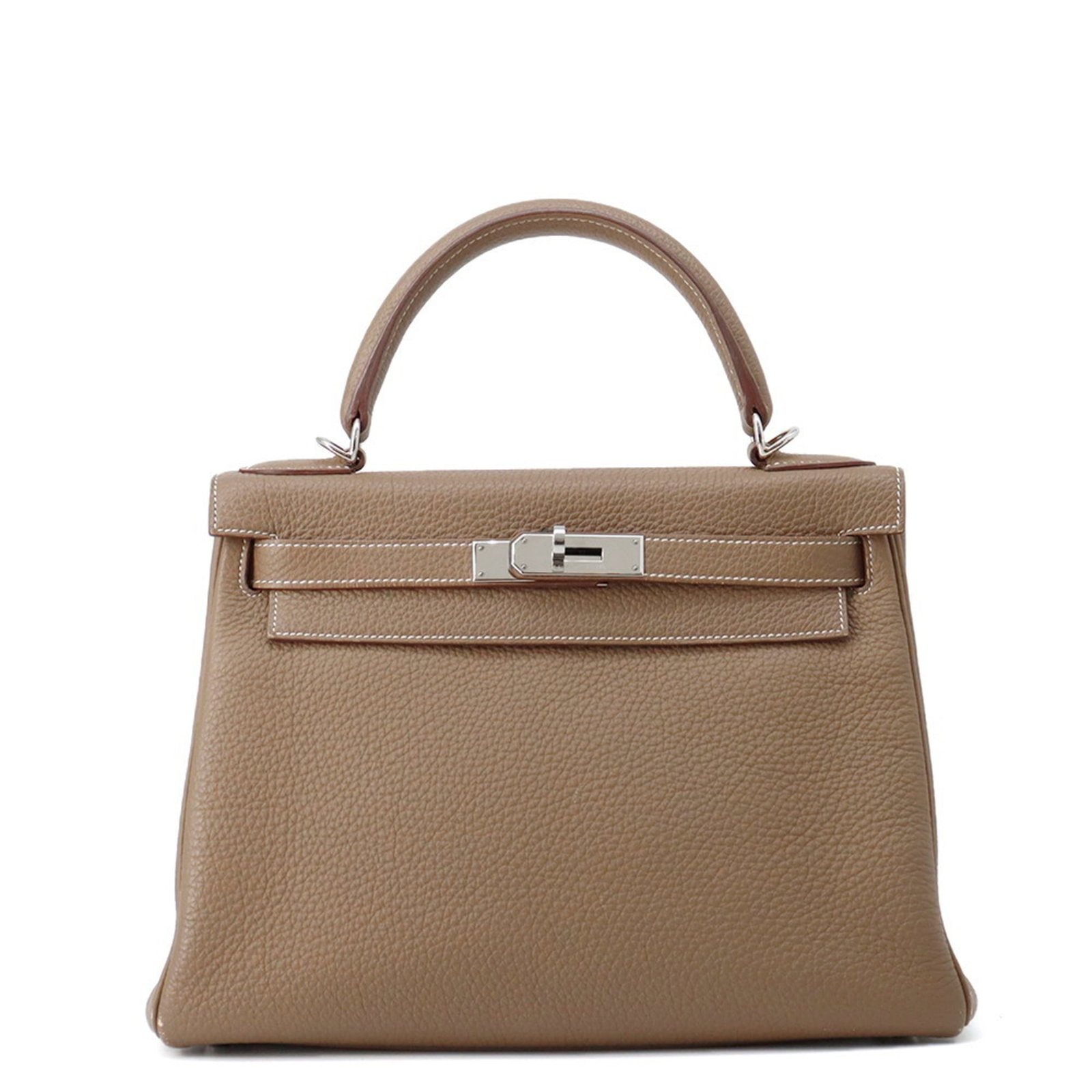 Leather Hermes Handbag Togo: Leather Hermes Handbag Togo A timeless piece of luxury, this pre-owned Hermes Togo handbag boasts the iconic Etoupe Gray color and sleek flap closure, making it a stylish addition to any woman's wardr