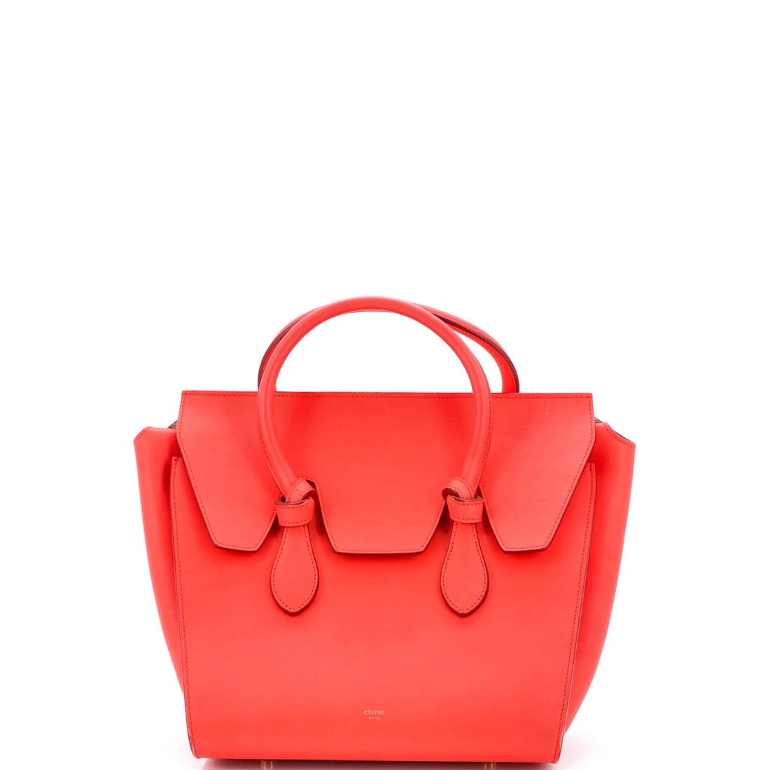 Mini Celine Tie Knot Tote Smooth Leather: Mini Celine Tie Knot Tote Smooth Leather Experience the timeless elegance of Celine's iconic Tie Knot Tote in sleek red leather. With its smooth exterior and neutral suede interior, this mini tote exu