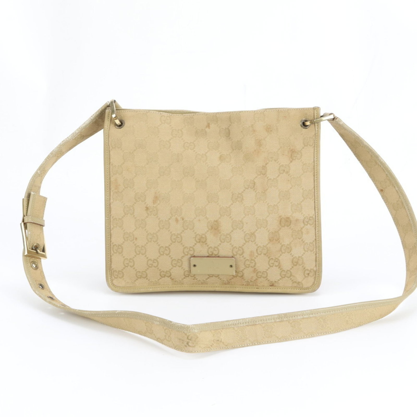 Leather - Gucci Handbag - Shoulder Bag Gg Canvas: Leather - Gucci Handbag - Shoulder Bag Gg Canvas A pre-owned Gucci shoulder bag in beige, crafted from high-quality Gg Canvas and adorned with rich leather accents, boasts a timeless design that exude
