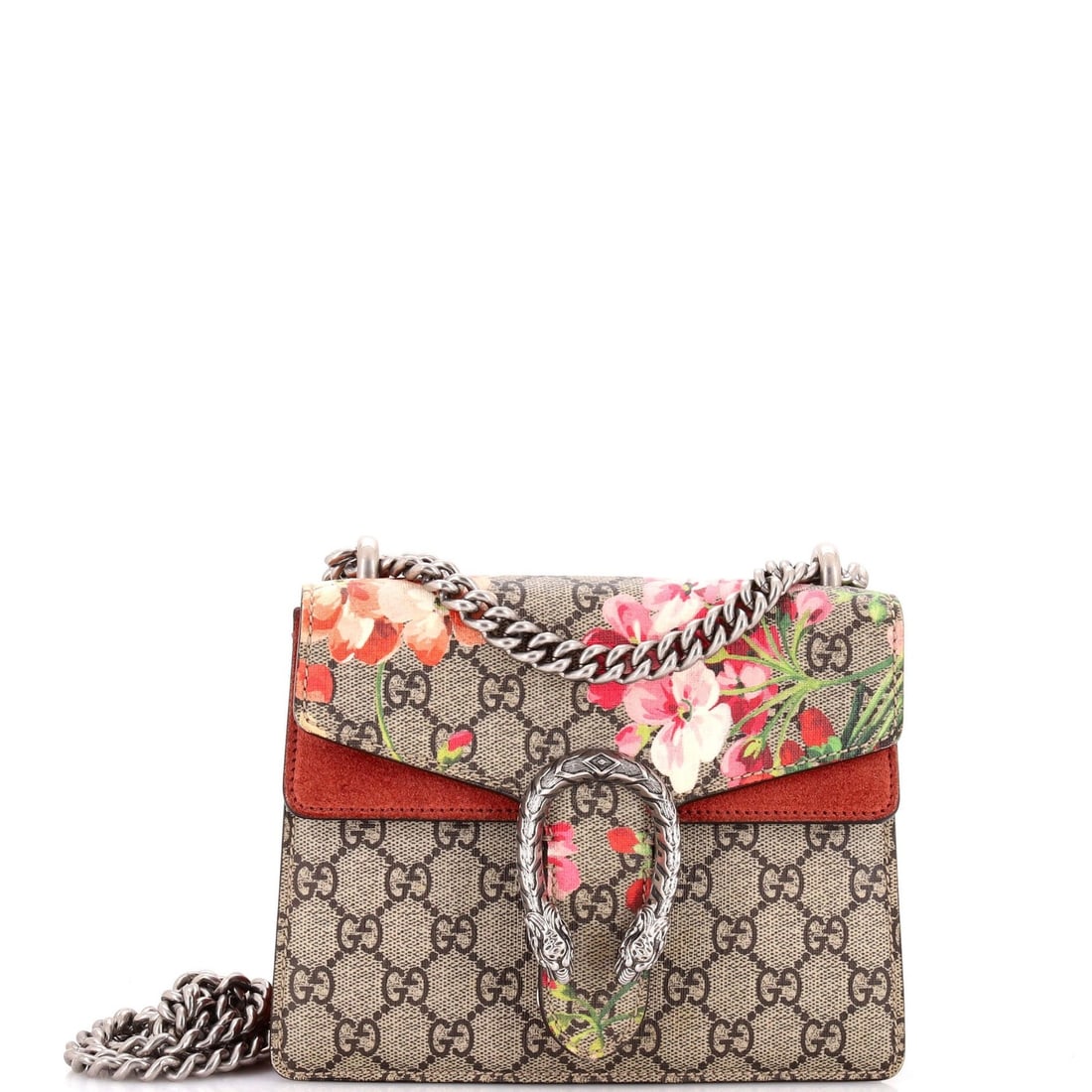 Gucci Dionysus Mini Bag with Blooms Print GG Coated Canvas: Gucci Dionysus Mini Bag with Blooms Print GG Coated Canvas The Gucci Dionysus Mini Bag in Brown Blooms Print is a stylish and sophisticated accessory that exudes luxury. With its iconic GG Coated Canv