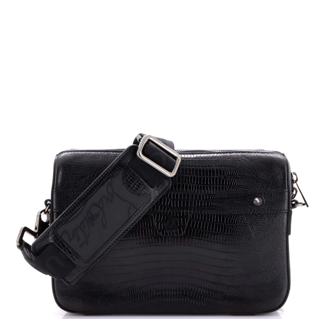 Christian Louboutin Ruisbuddy Small Lizard Embossed Leather Messenger Bag: Christian Louboutin Ruisbuddy Small Lizard Embossed Leather Messenger Bag Elevate your everyday style with the Christian Louboutin Ruisbuddy Small Messenger Bag, boasting sleek black lizard embossed