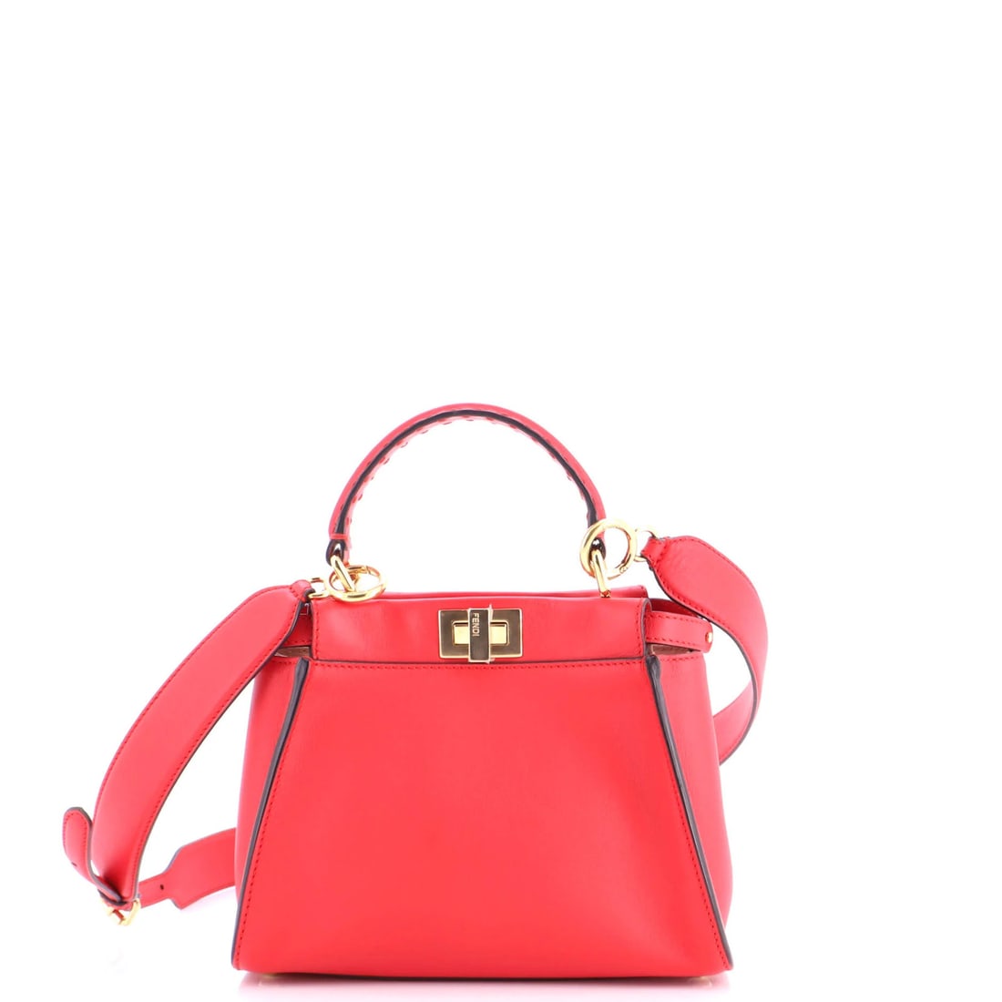 Fendi Peekaboo Mini Bag in Leather and Zucca Suede: Fendi Peekaboo Mini Bag in Leather and Zucca Suede Elevate your everyday style with the iconic Fendi Peekaboo Mini Bag, boasting sleek leather and Zucca suede exterior in bold red hues. This chic top-