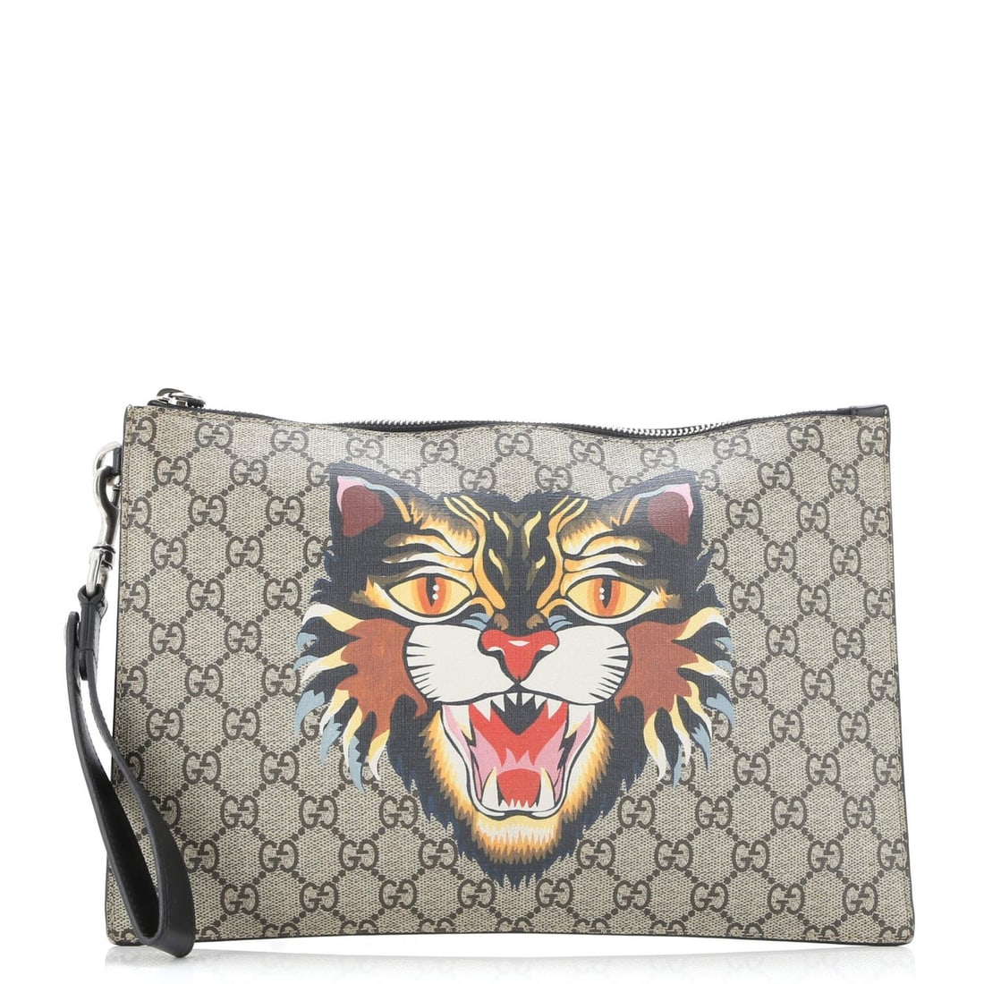 Gucci Large GG Coated Canvas Zipped Pouch: Gucci Large GG Coated Canvas Zipped Pouch Elevate your everyday with the iconic Gucci Large GG Coated Canvas Zipped Pouch, boasting a timeless brown exterior and neutral interior. The stylish design i