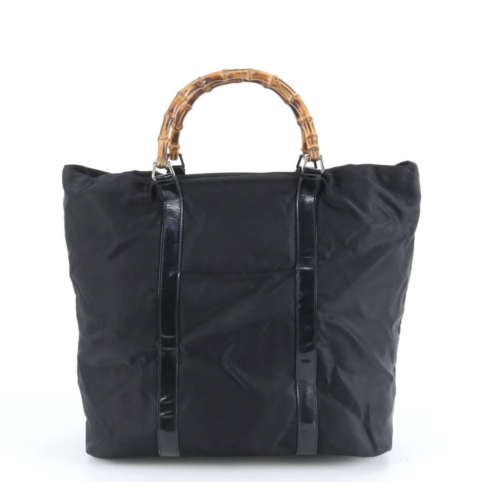 Gucci Tote Bag - Leather and Nylon: Gucci Tote Bag - Leather and Nylon A timeless Gucci tote bag, crafted from luxurious leather and durable nylon, boasts a sleek black finish that exudes sophistication. With its spacious interior and a