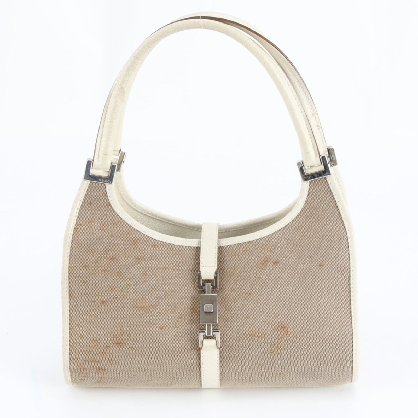 Gucci Tote Bag in Leather and Canvas: Gucci Tote Bag in Leather and Canvas A timeless Gucci tote bag in rich brown leather and canvas, perfect for everyday use. With its classic design and durable materials, this versatile handbag is idea