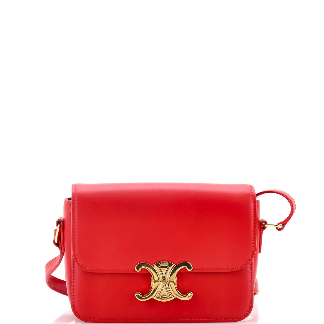 Teen Celine Triomphe Shoulder Bag Smooth Calfskin: Teen Celine Triomphe Shoulder Bag Smooth Calfskin The Celine Triomphe Shoulder Bag is a stunning, high-quality accessory that exudes timeless elegance. With its smooth calfskin exterior in rich red an