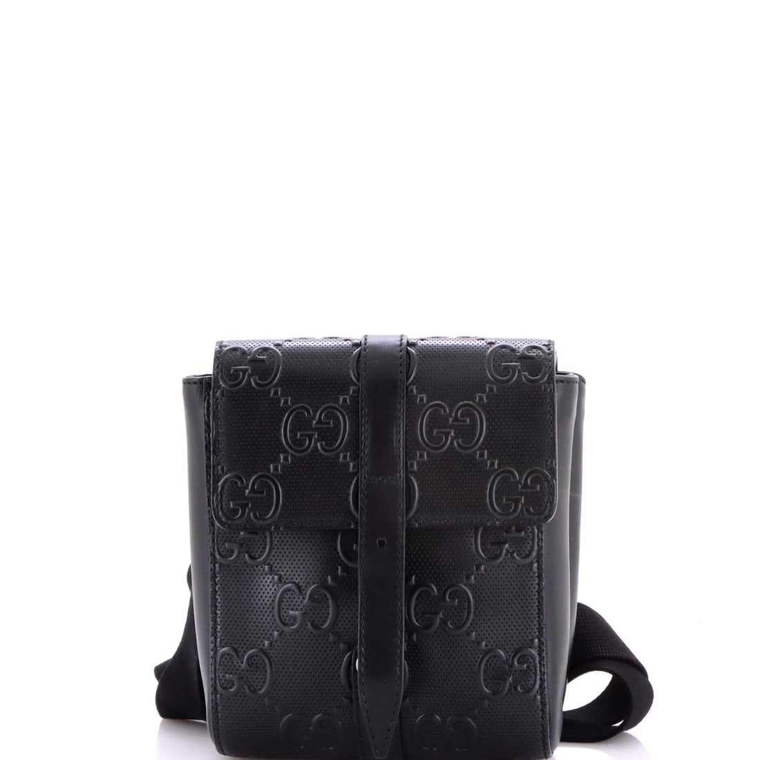 Gucci Double Belt Bag - GG Embossed Perforated Leather: Gucci Double Belt Bag - GG Embossed Perforated Leather Elevate your style with the iconic Gucci Double Belt Bag, boasting GG Embossed Perforated Leather that adds an edgy touch to any outfit. The bag'